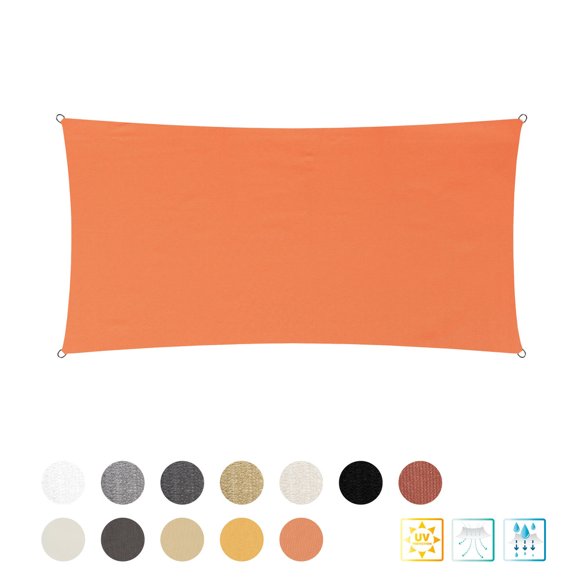 Sonnensegel Polyester - Rechteck 2 x 4 Meter - Orange mit reißfestem Material und UV-Schutz 30+ für stabilen Sonnenschutz.