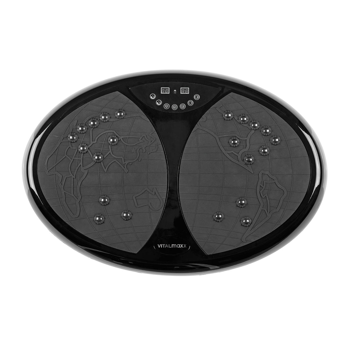 Vibrationstrainer mit LED-Display, 99 Vibrationsstufen, rutschfester Standfläche und Expanderbändern für effektives Ganzkörpertraining.