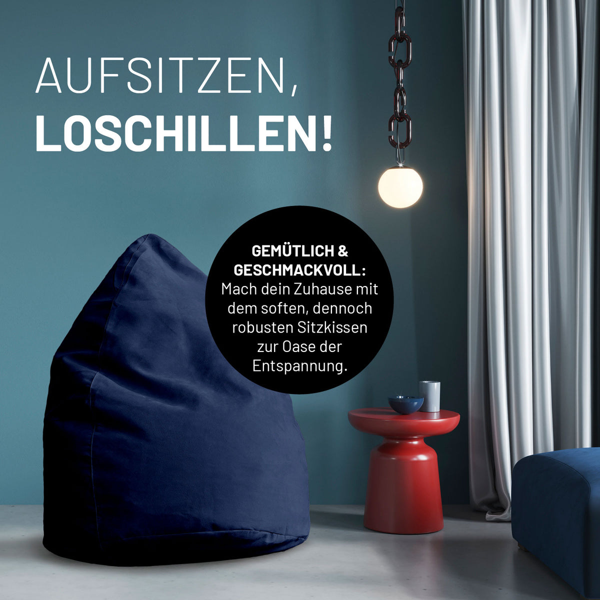 Luxury XL Sitzsack (120 L) - indoor - Dunkelblau stilvoller, bequemer Sitzsack für entspannte Momente im Wohnraum.