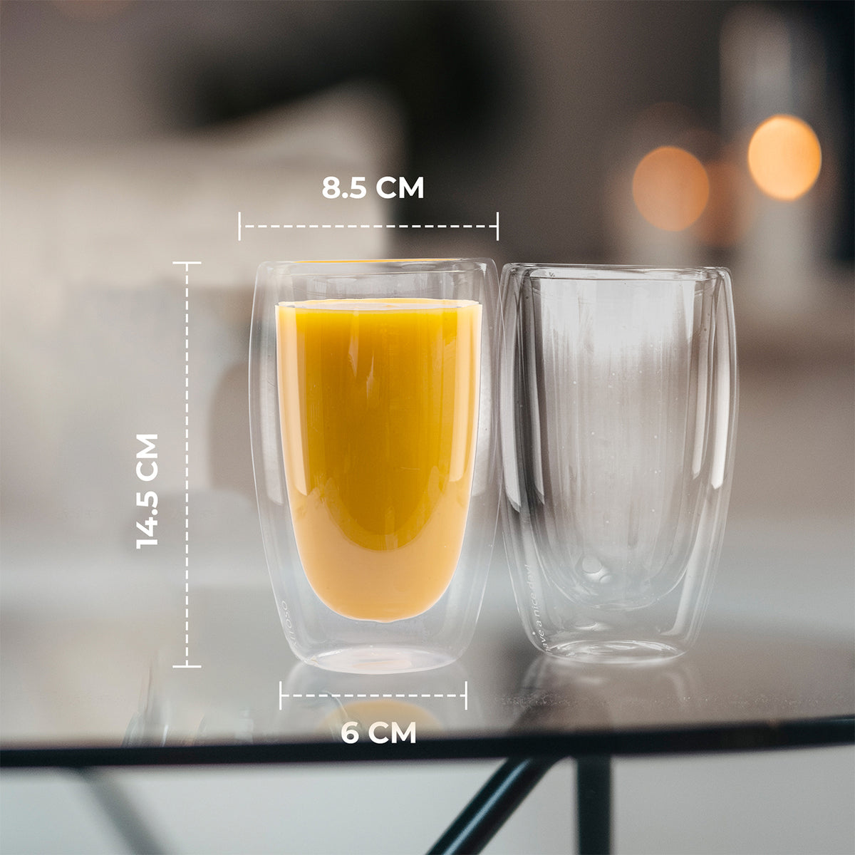 Latte Macchiato Gläser - 6er-Set mit 450 ml, doppelwandig aus Borosilikatglas, für heiße und kalte Getränke, modernes Design.