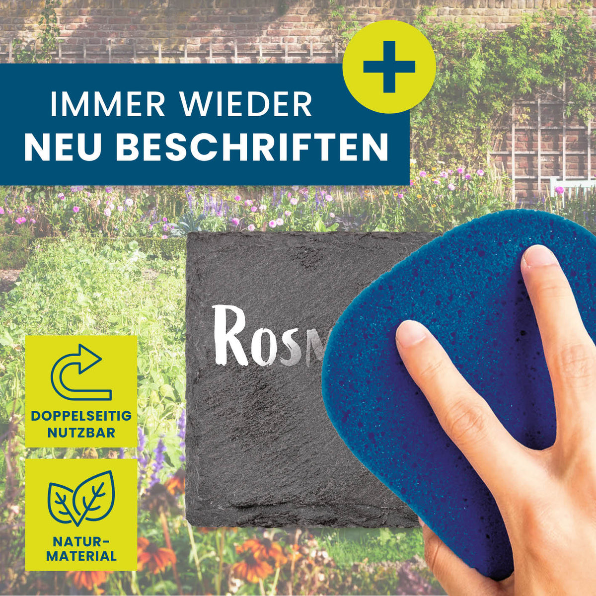 Schiefer-Pflanzschilder 10er Set 10 x 7 x 40 cm, wetterfest, wiederbeschreibbar, doppelseitig nutzbar, aus natürlichem Material mit Erdspießen aus Stahl.