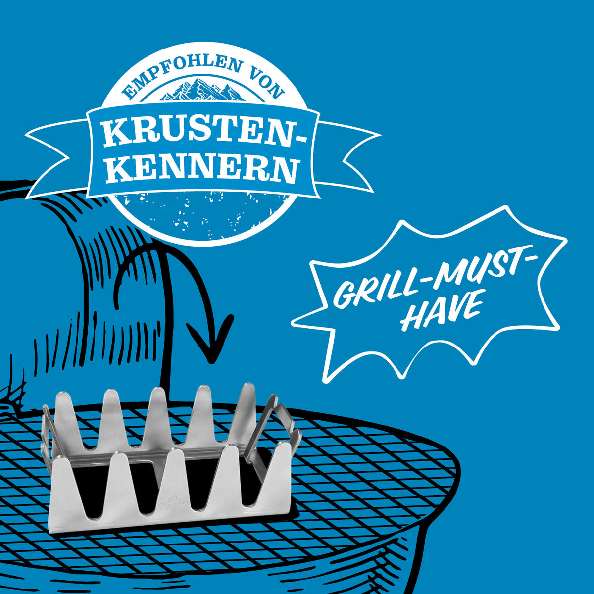 Multi-Grillständer aus Edelstahl zum fixieren von Grillgut für krosse Krusten und indirektes Garen ohne direkte Hitze.