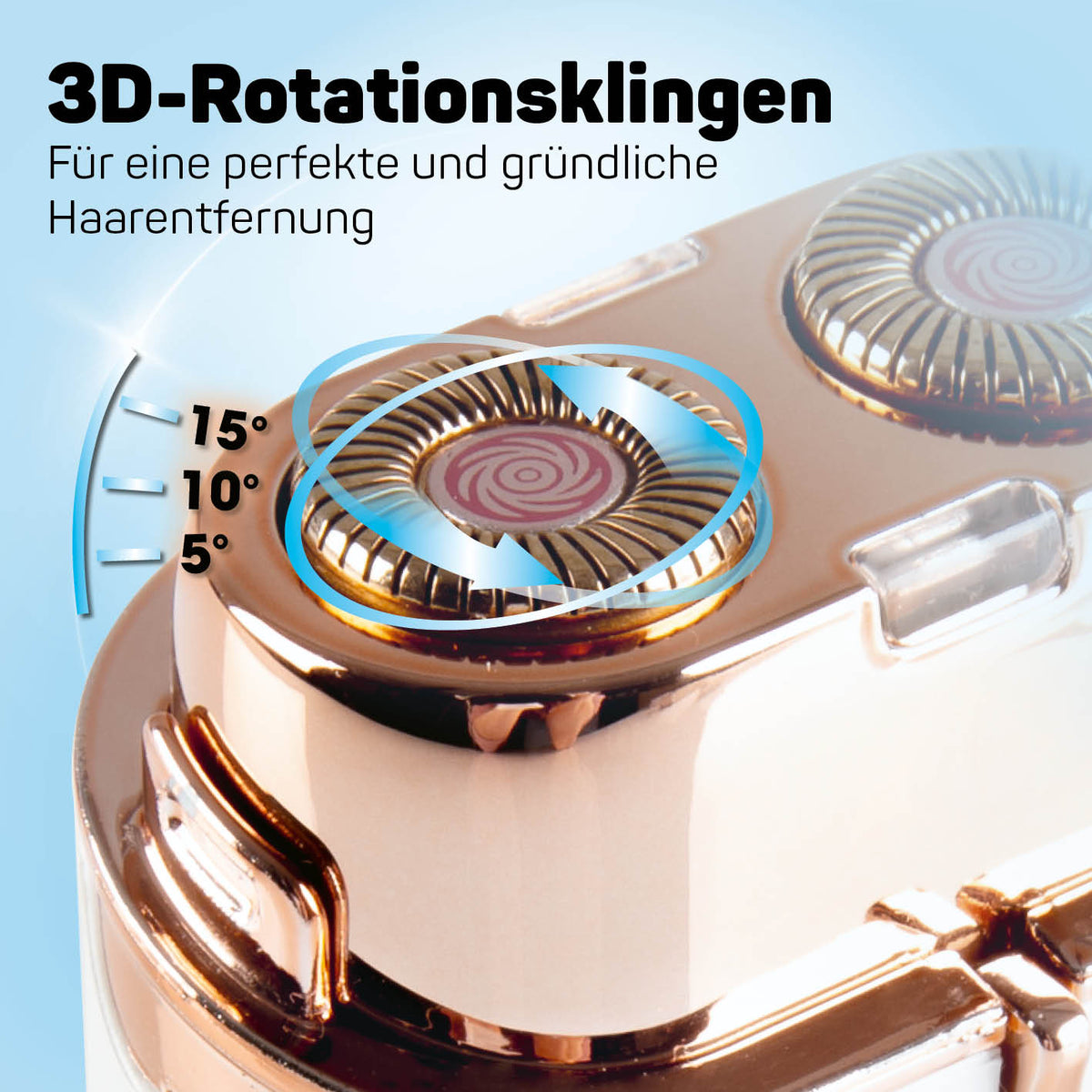 Mini-Damenrasierer mit 3D-Rotationsklingen für gründliche, schmerzfreie Haarentfernung und präzises Rasieren.