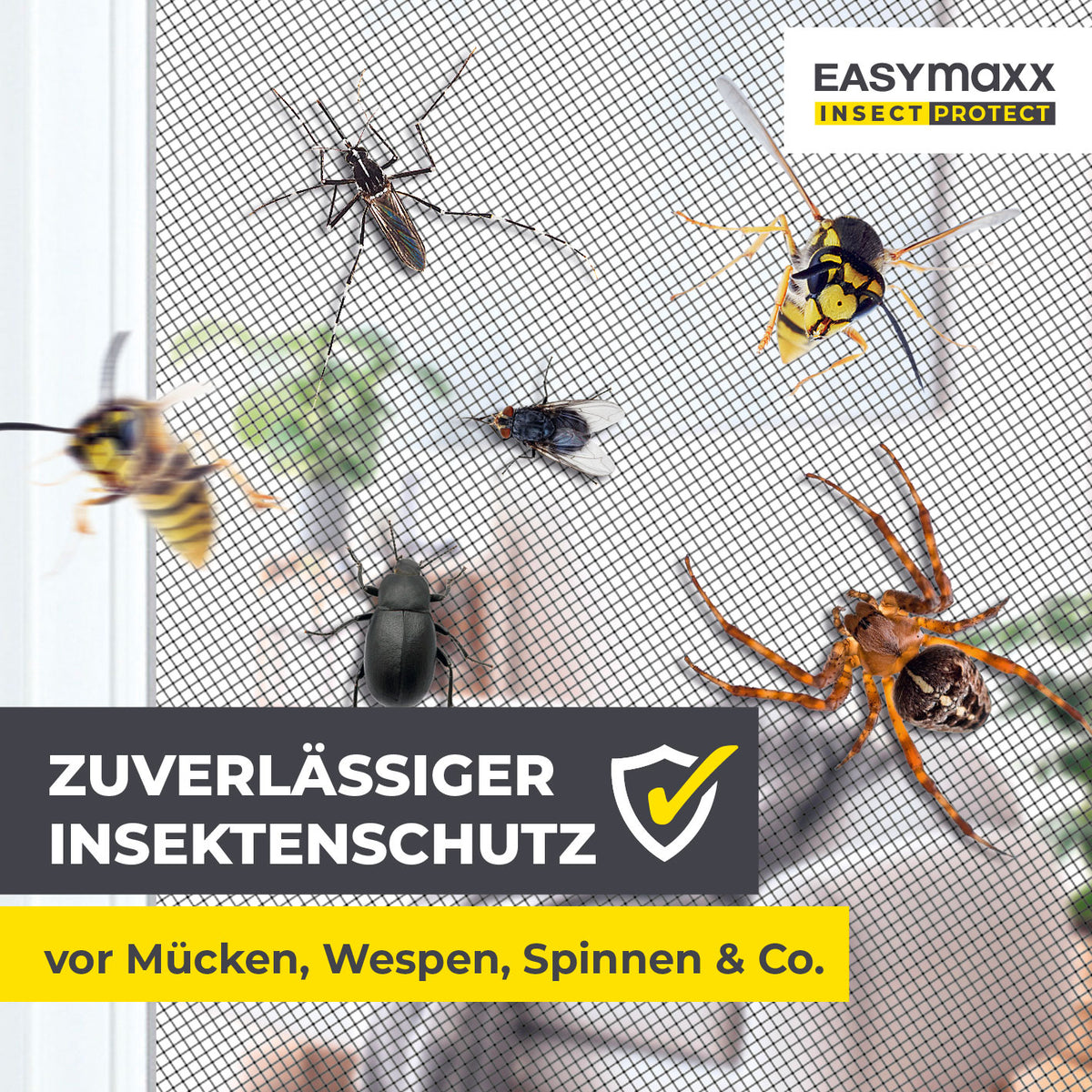 Insektenschutzvorhang mit eingenähten XXL-Magnetbändern 100x210 cm schwarz schützt wirksam vor Mücken, Wespen, Spinnen und Insekten.