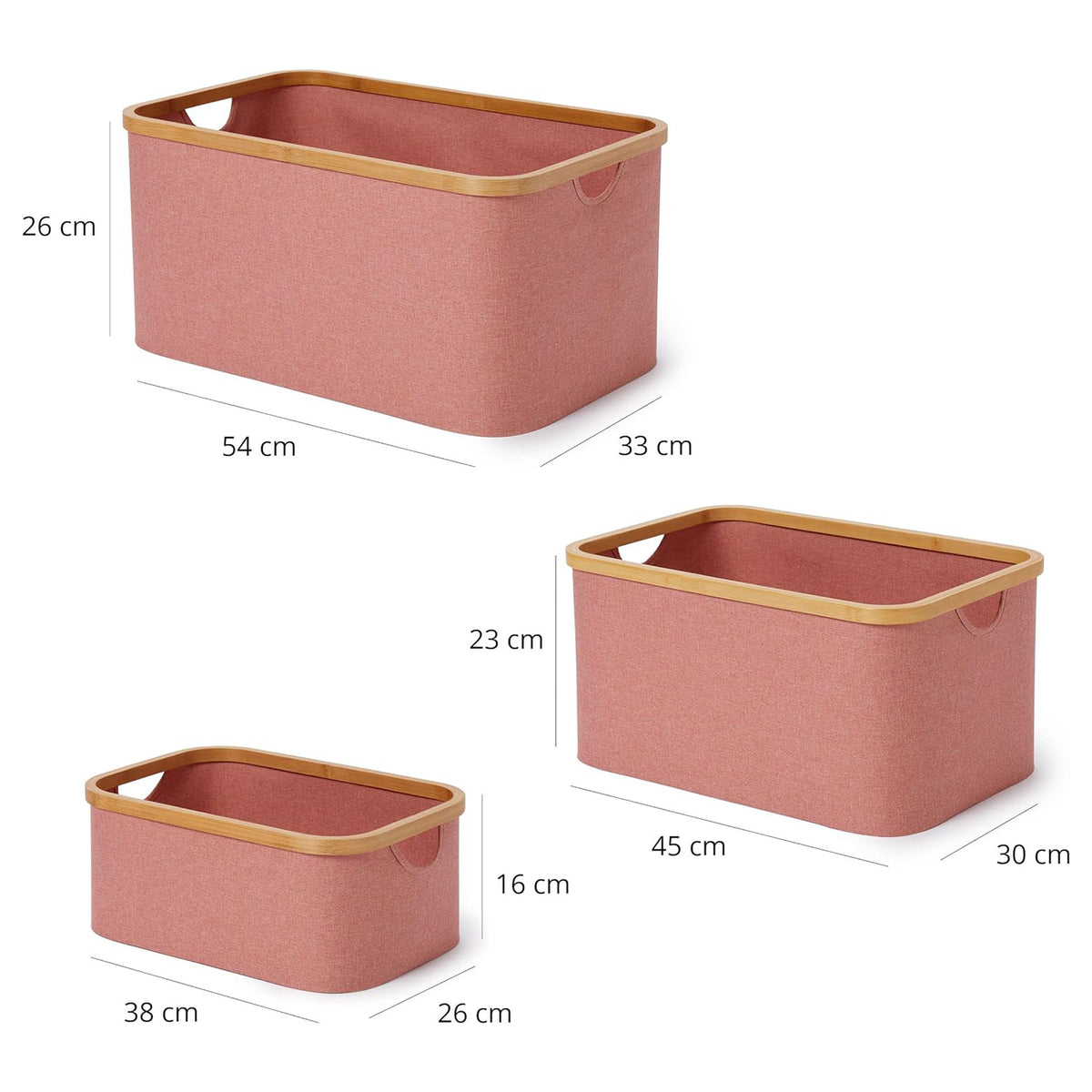Aufbewahrungsboxen mit Bambus-Rahmen - 3er-Set - Rosa in verschiedenen Größen für vielseitige Ordnung von LUMALAND.