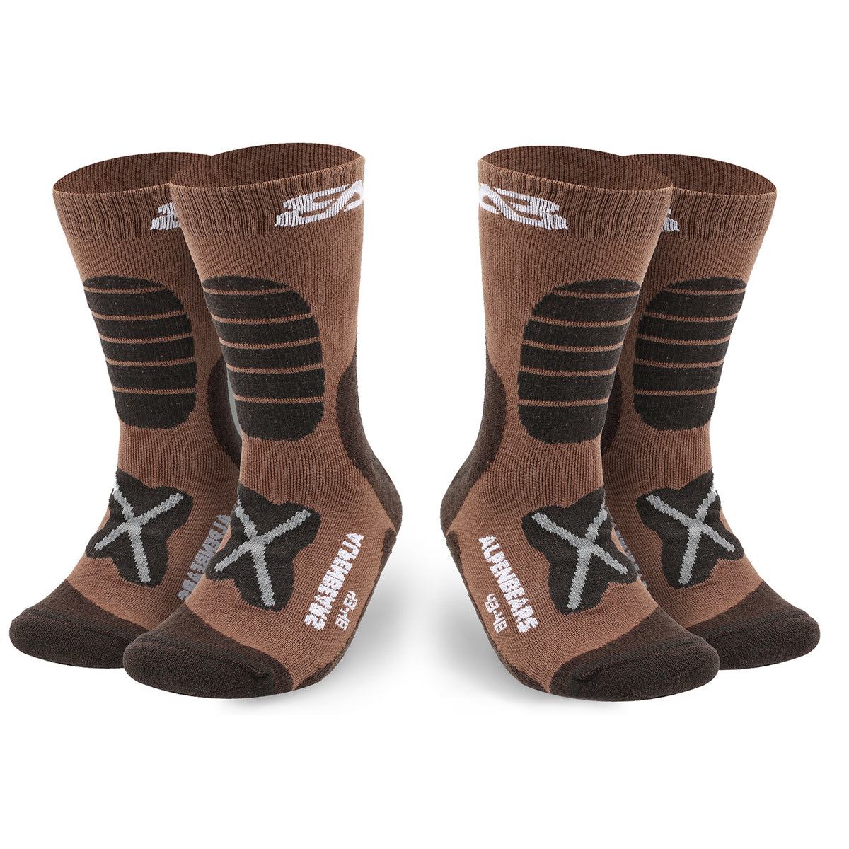 Wandersocken Merino Wolle - 2er-Set - Braun - Größe 39-42 mit Polsterung, feuchtigkeitsregulierend und anti-Blasen für Wandertouren.