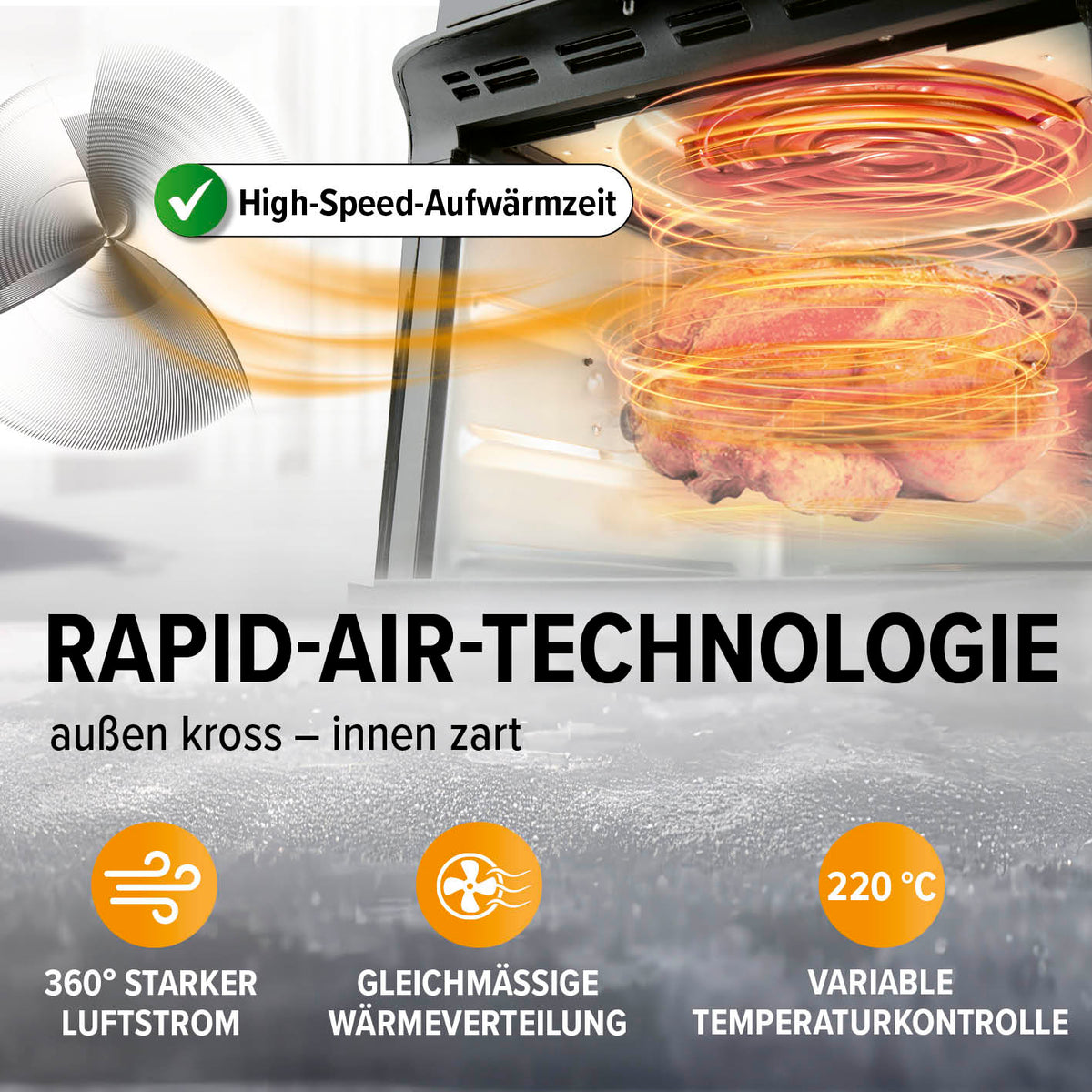 Digitale Heißluftfritteuse - 12 l - Schwarz mit Rapid-Air-Technologie für gleichmäßige Wärmeverteilung und schnelle High-Speed-Aufwärmzeit.