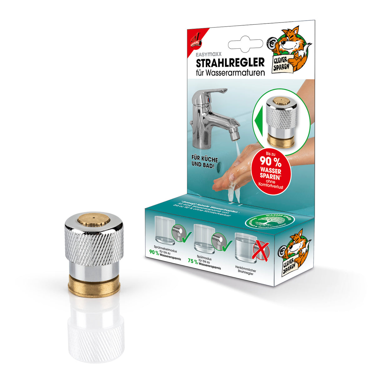 Strahlregler für Wasserarmaturen 3,5cm aus Edelstahl, spart bis zu 90 % Wasser, für Küche und Bad, langlebig und rostfrei.