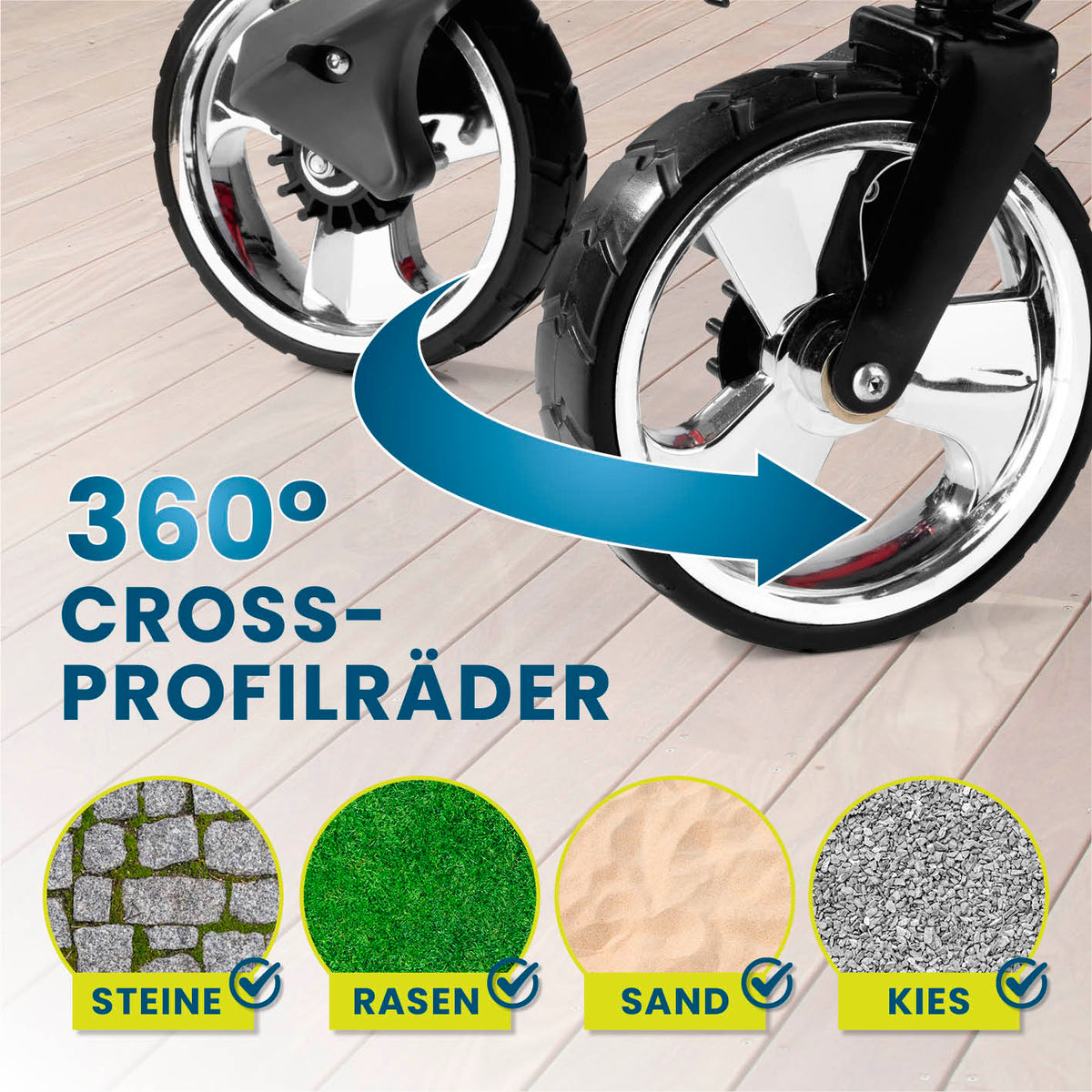 Faltbarer Bollerwagen - Rot mit 360°-Vorderrädern für Steine, Rasen, Sand und Kies, robust und vielseitig für Ausflüge.