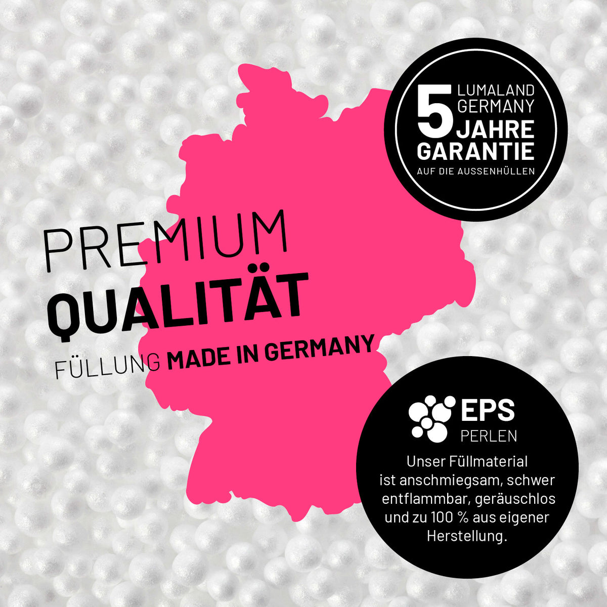 Luxury XL Sitzsack (120 L) beige mit 5 Jahre Garantie, EPS Füllung, Premium Qualität, Made in Germany von Lumaland.