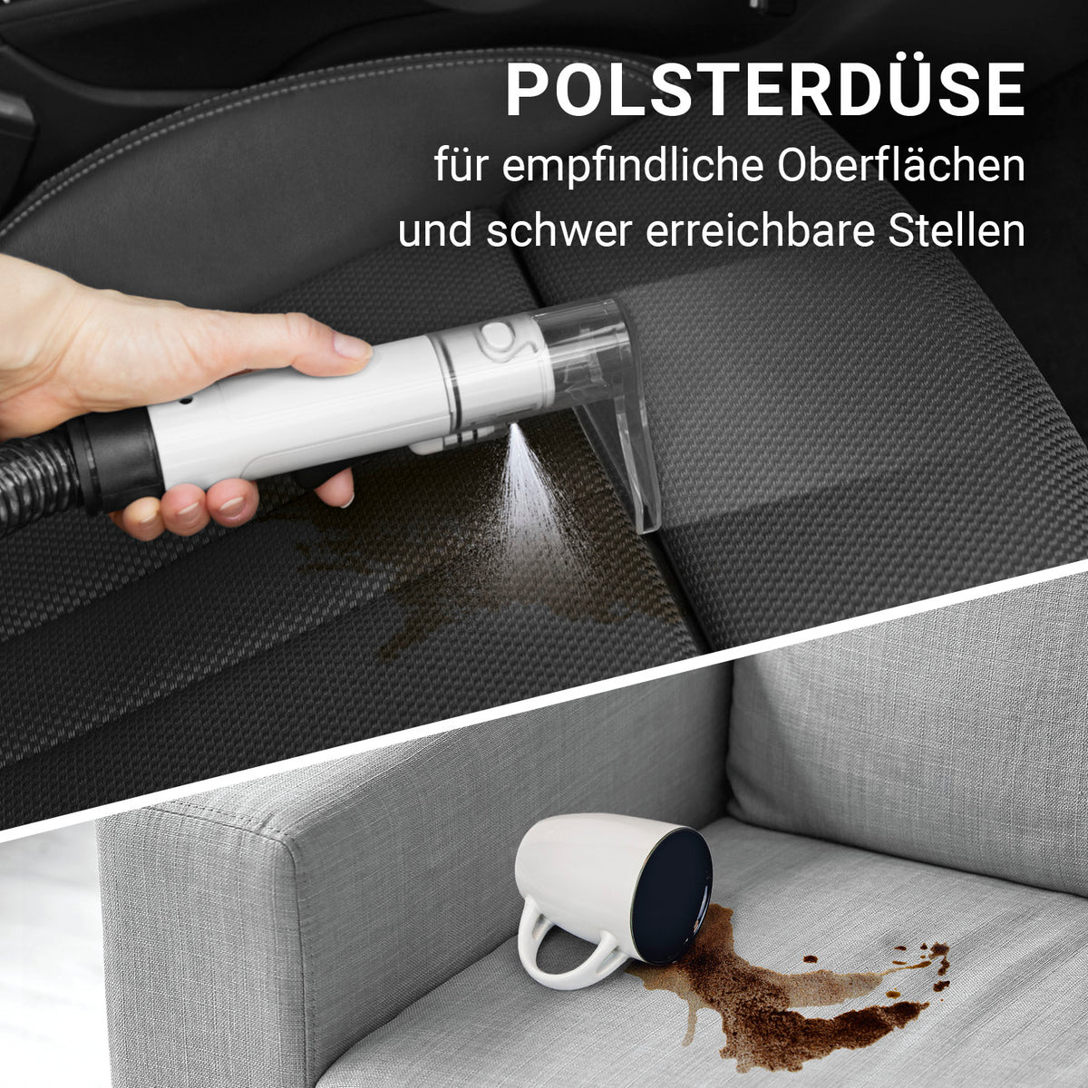 Waschsauger Portable Clean mit Polsterdüse reinigt empfindliche Flächen und schwer erreichbare Stellen effektiv und schonend.