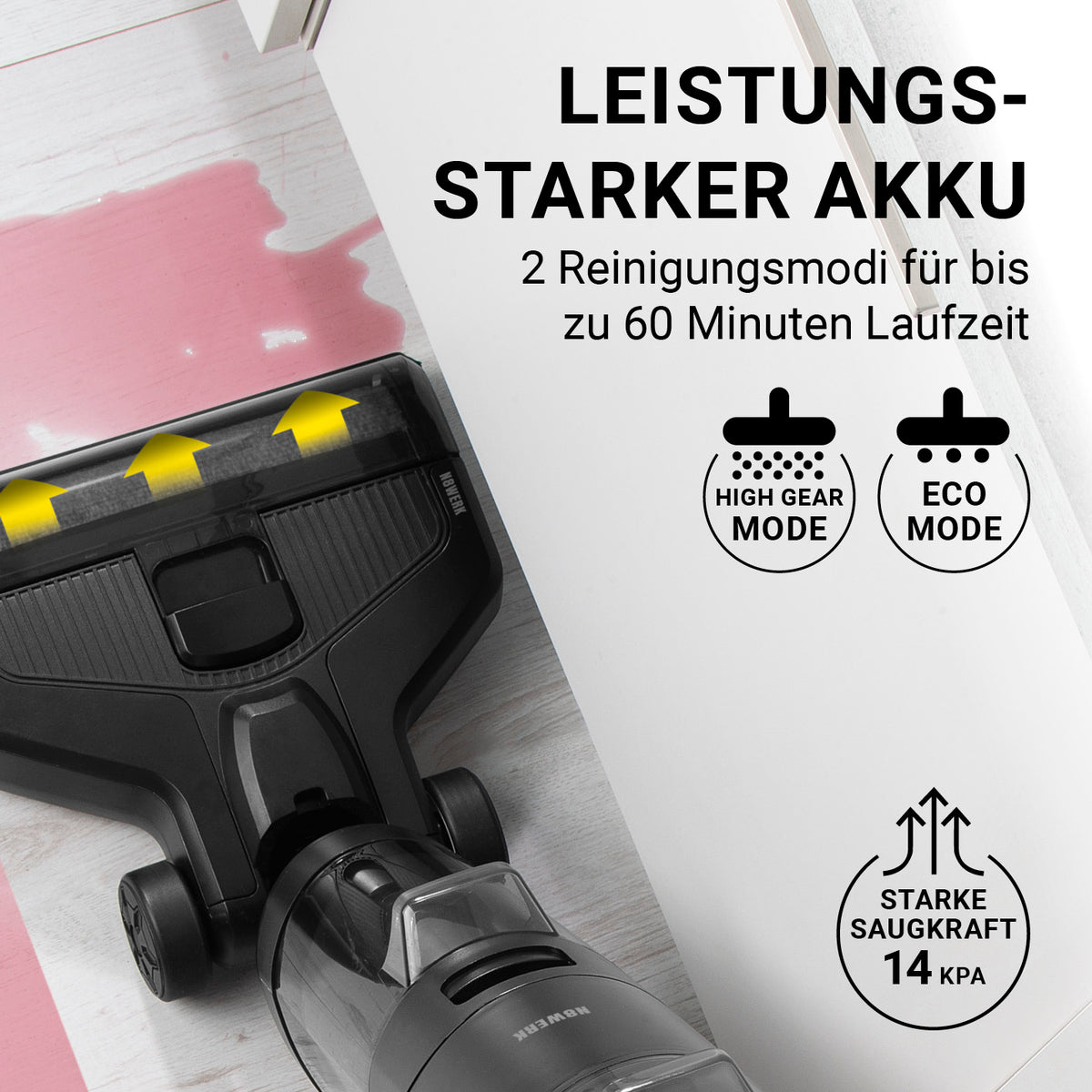Saugwischer Smart Clean mit starkem Akku, zwei Reinigungsmodi und bis zu 60 Minuten Laufzeit für effektives Saugen und Wischen.