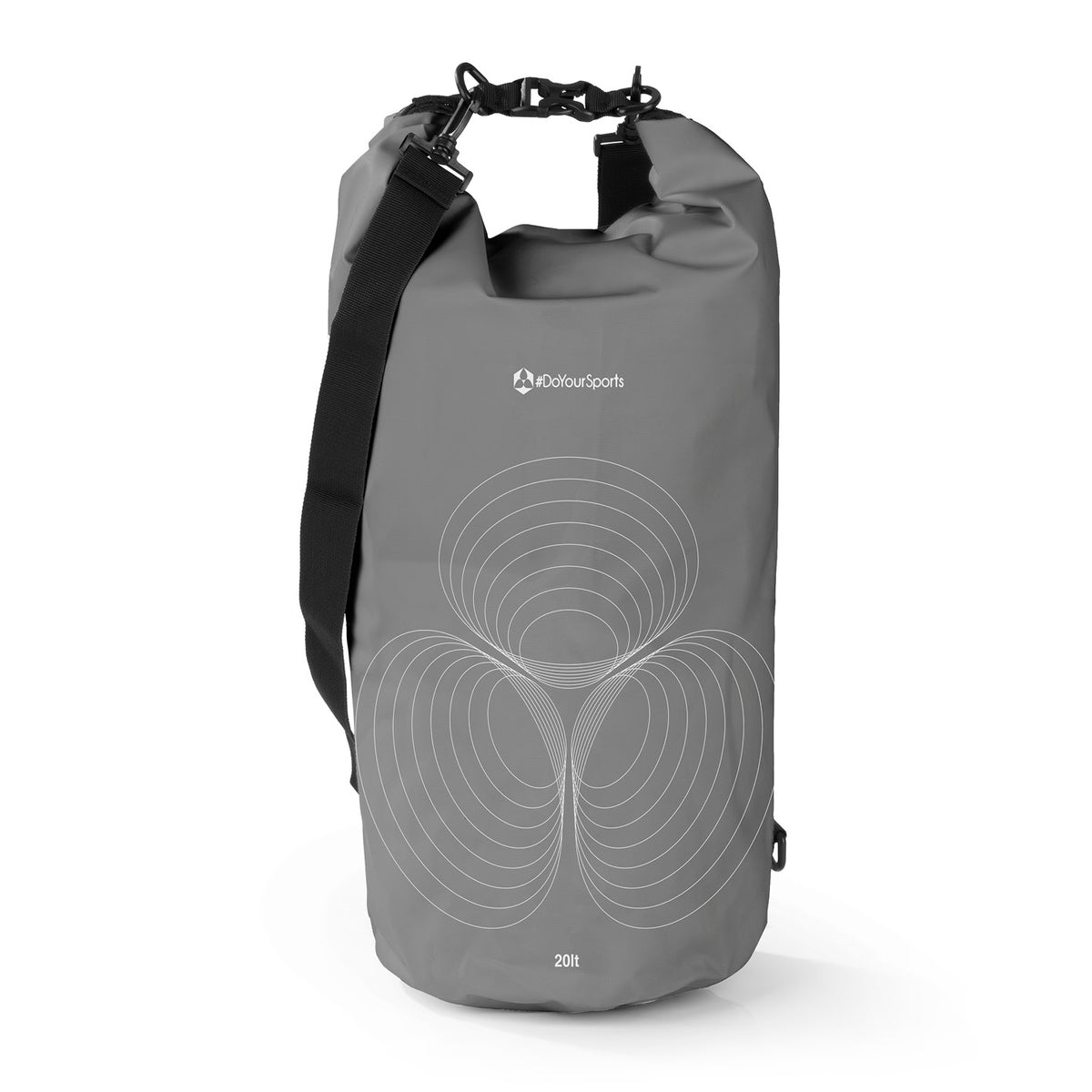 Dry Bag 20L - Grau, wasserdichter, robuster Rucksack mit Rolltop-Verschluss und verstellbarem Schultergurt für Outdoor-Abenteuer.