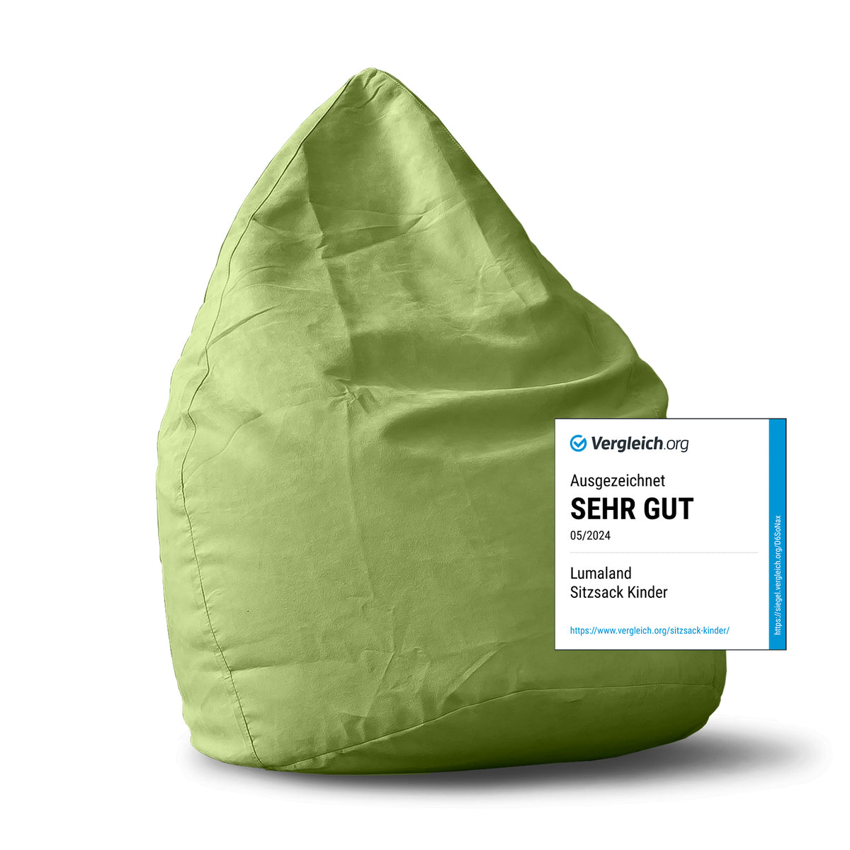 Luxury XL Sitzsack (120 L) - indoor - Grün von Lumaland, bequemer und stylischer Sitzsack für Wohnzimmer und Kinderzimmer.
