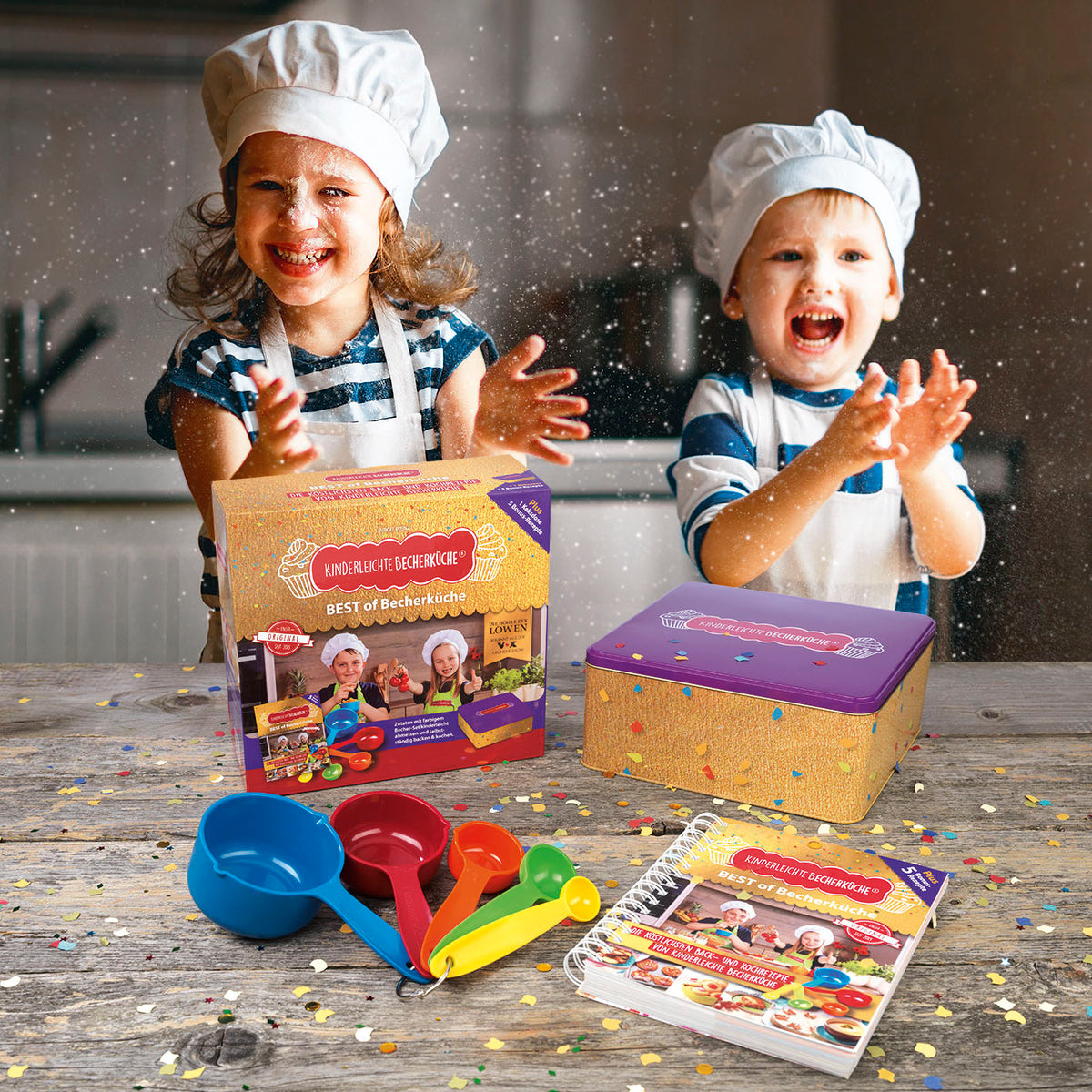 BEST of Becherküche mit 5 Messbechern, Keksdose und Backbuch für kinderleichtes Backen und Kochen ab 4 Jahren.