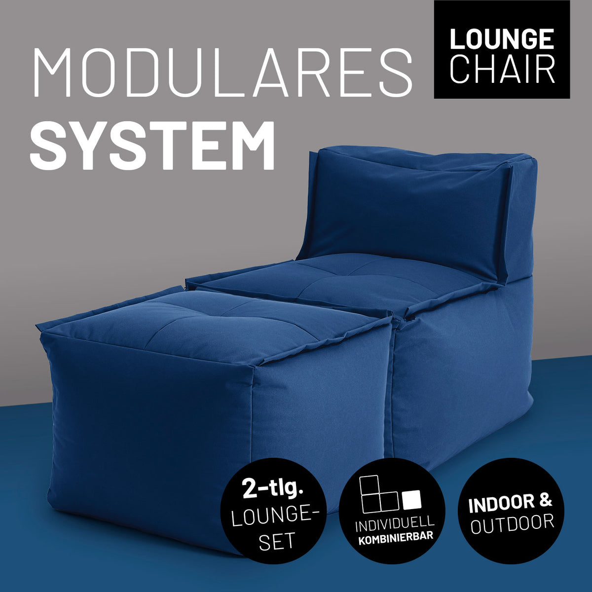 Modulares Lounge Set (2-tlg.) in Navyblau, Indoor & Outdoor, mit Mix-&-Fix-Reißverschluss und komfortabler EPS-Füllung.