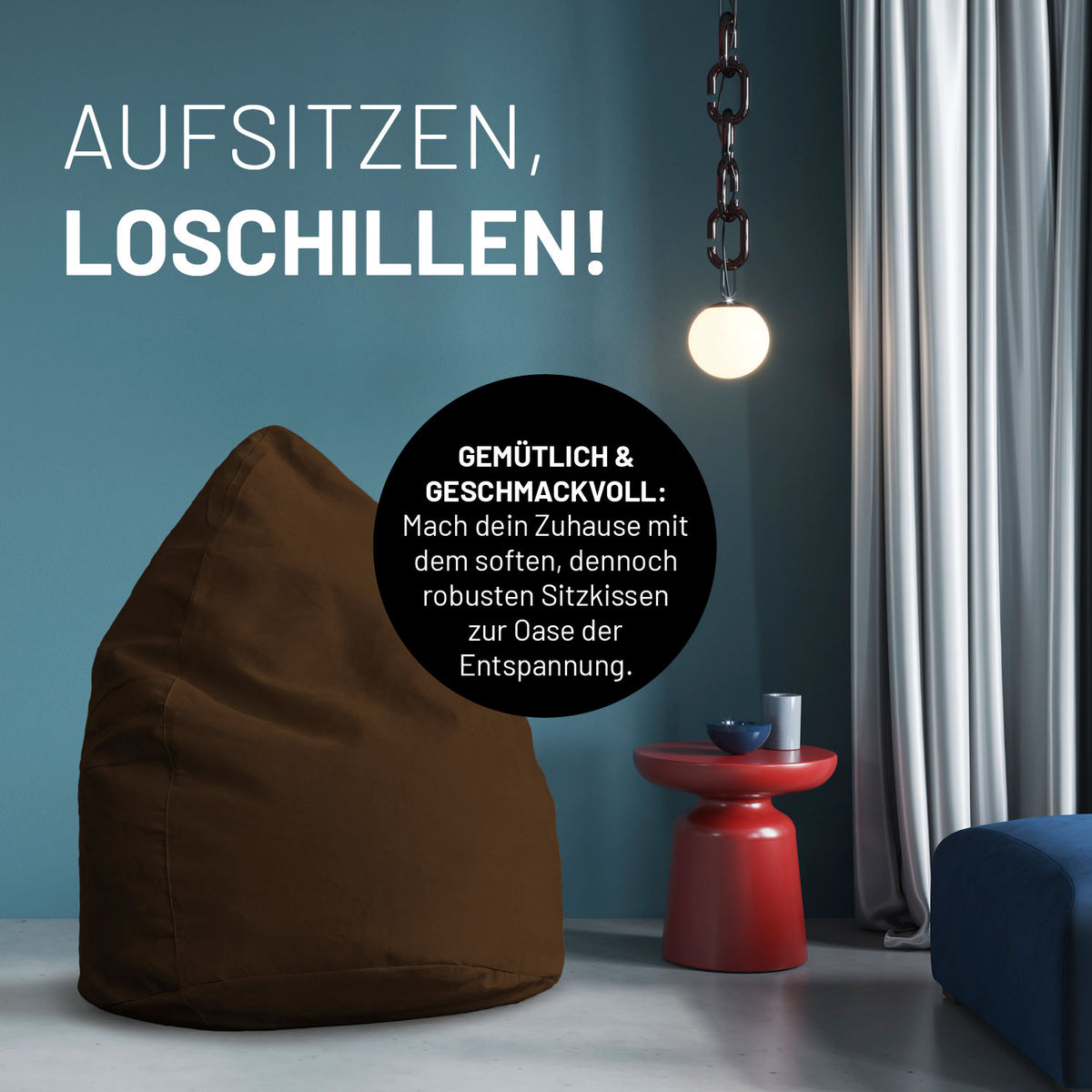 Luxury XL Sitzsack (120 L) - indoor - Braun als gemütlicher, stylischer und robuster Sitzsack für Wohnräume und Entspannung.