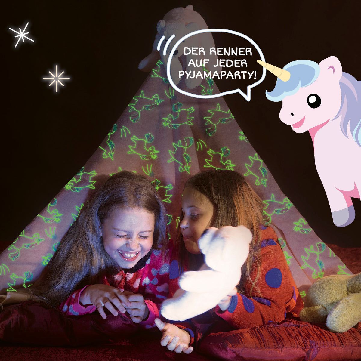 Verwandlungskissen Glow in the dark - Kuschelkissen & Kuscheldecke - Einhorn leuchtet im Dunkeln mit weichem Flanell-Fleece