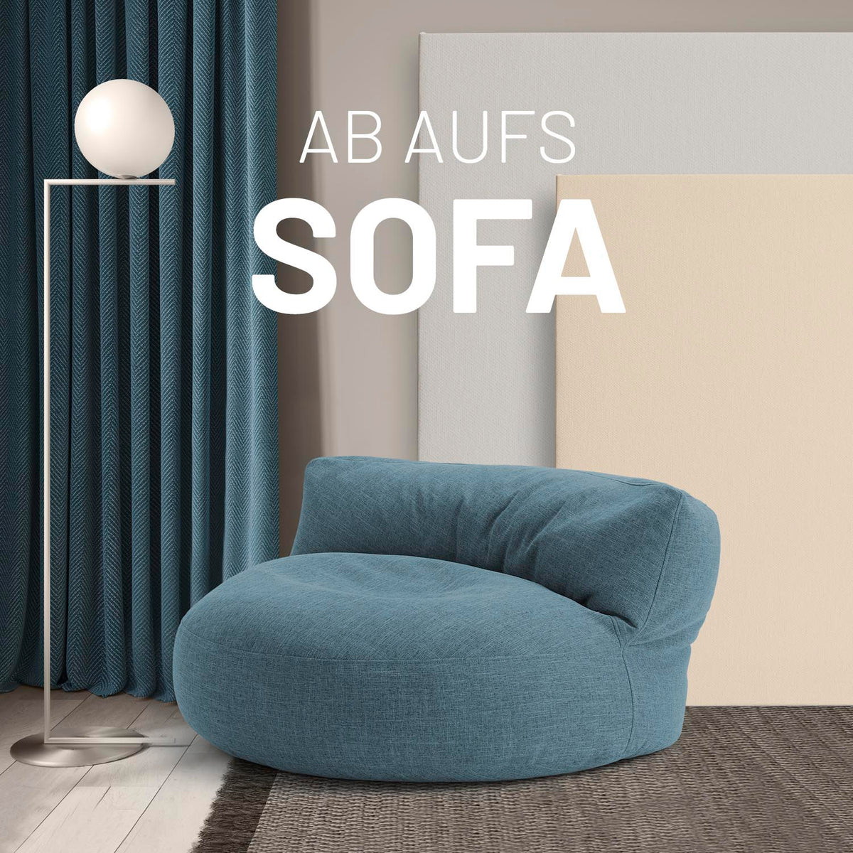 Interior Line Sitzsack-Lounge (320 L) in Aquamarin, indoor Sitzsack-Sofa aus leinenartigem Material für hohen Sitzkomfort.