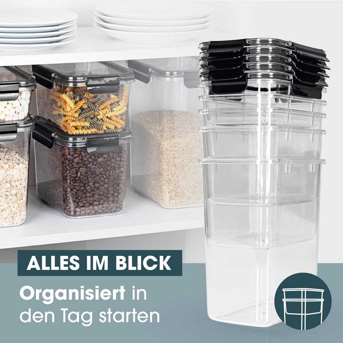 Frischhaltedosen Klick-it - 10-tlg. - Schwarz, stapelbar, 4-fach-Klickverschluss, spülmaschinen- und gefriergeeignet, luftdicht.