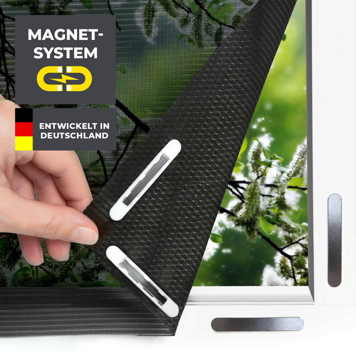 Insekten- & Pollenschutzgitter mit Magnetbefestigung 4er-Set 110x130cm Schwarz, einfach montierbar, zuverlässiger Insekten- und Pollenschutz.