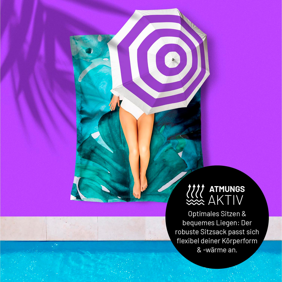 Sitzsack Classic XXL (380 L) Special Edition Botanical auf Poolliegefläche, atmungsaktiv und für drinnen & draußen geeignet.