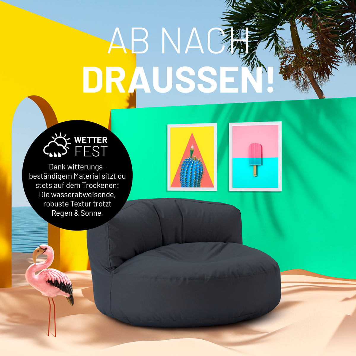 Sitzsack Lounge (320 L) Stahlgrau, wetterfest, indoor & outdoor, leicht, mit hochwertiger EPS-Perlen-Füllung, pflegeleicht und robust.