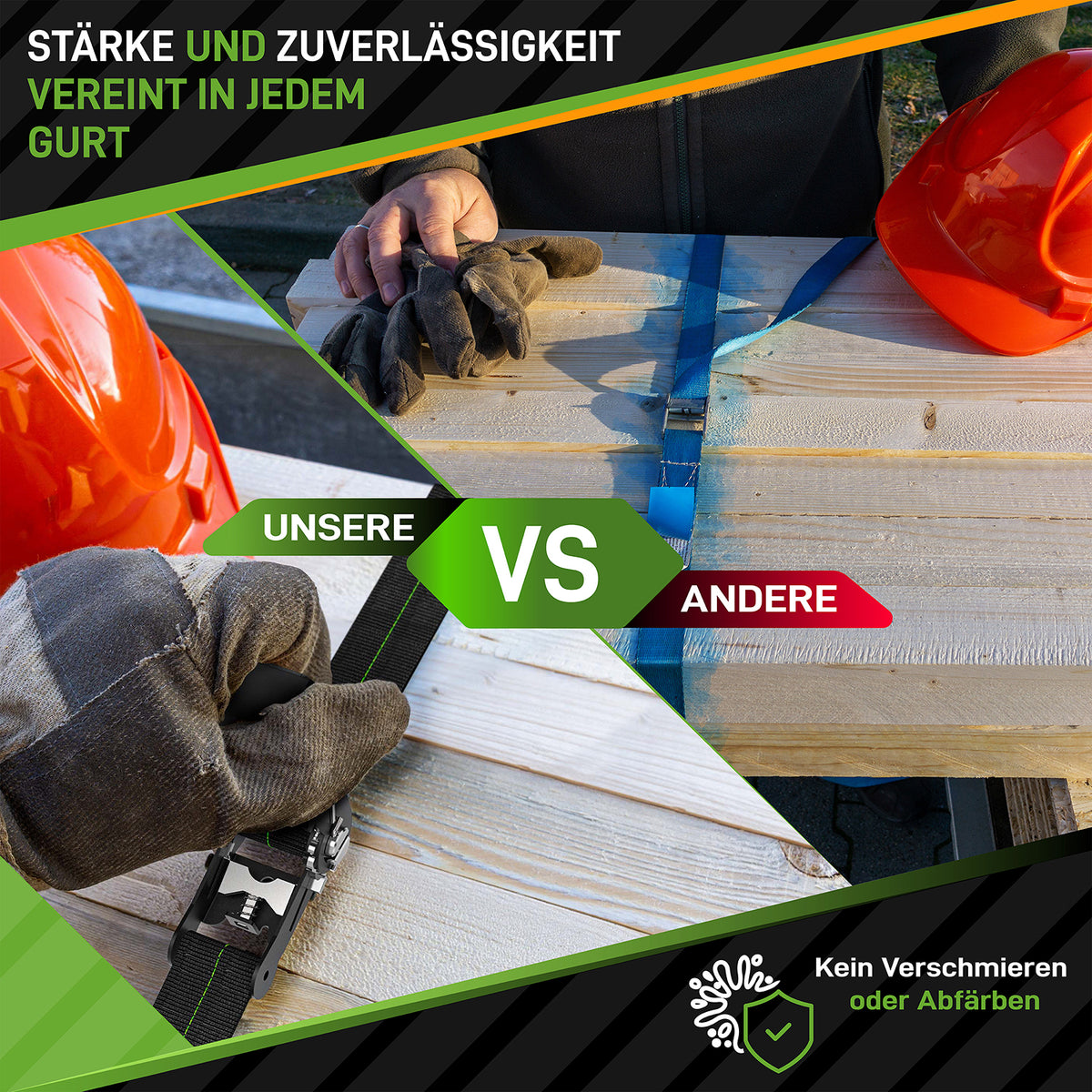 Spanngurte mit Ratschen - 4er-Set - Schwarz sichert starke Ladungen zuverlässig ohne Verschmieren oder Abfärben.