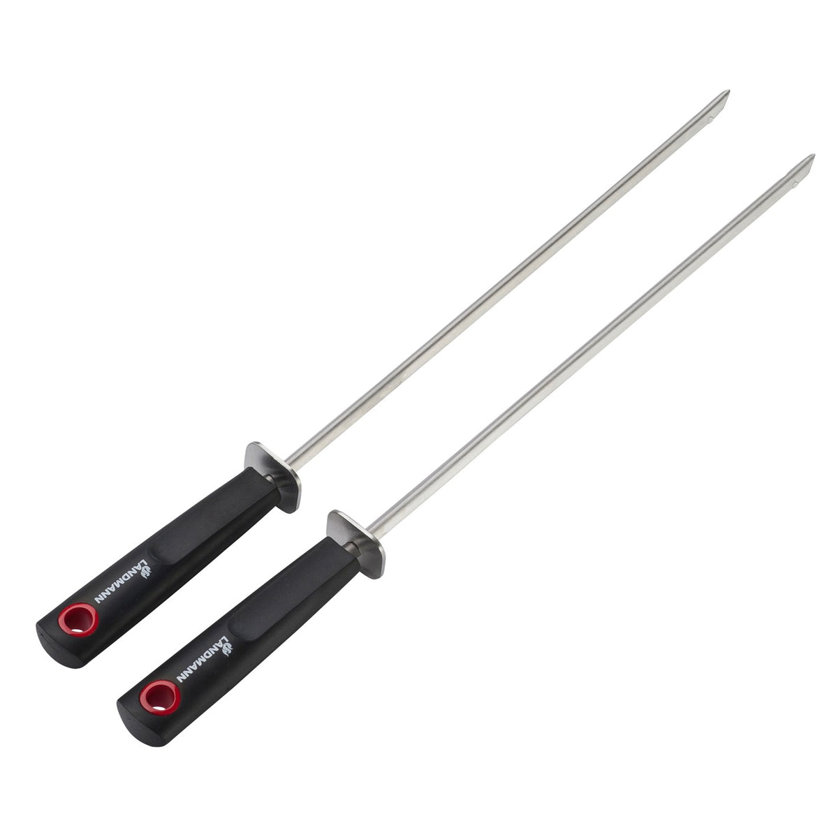 Grillspieß Quality - 40,5 cm - 2er-Set aus Edelstahl mit gummiertem Griff und Dreiecksform gegen Abrutschen des Grillgutes.