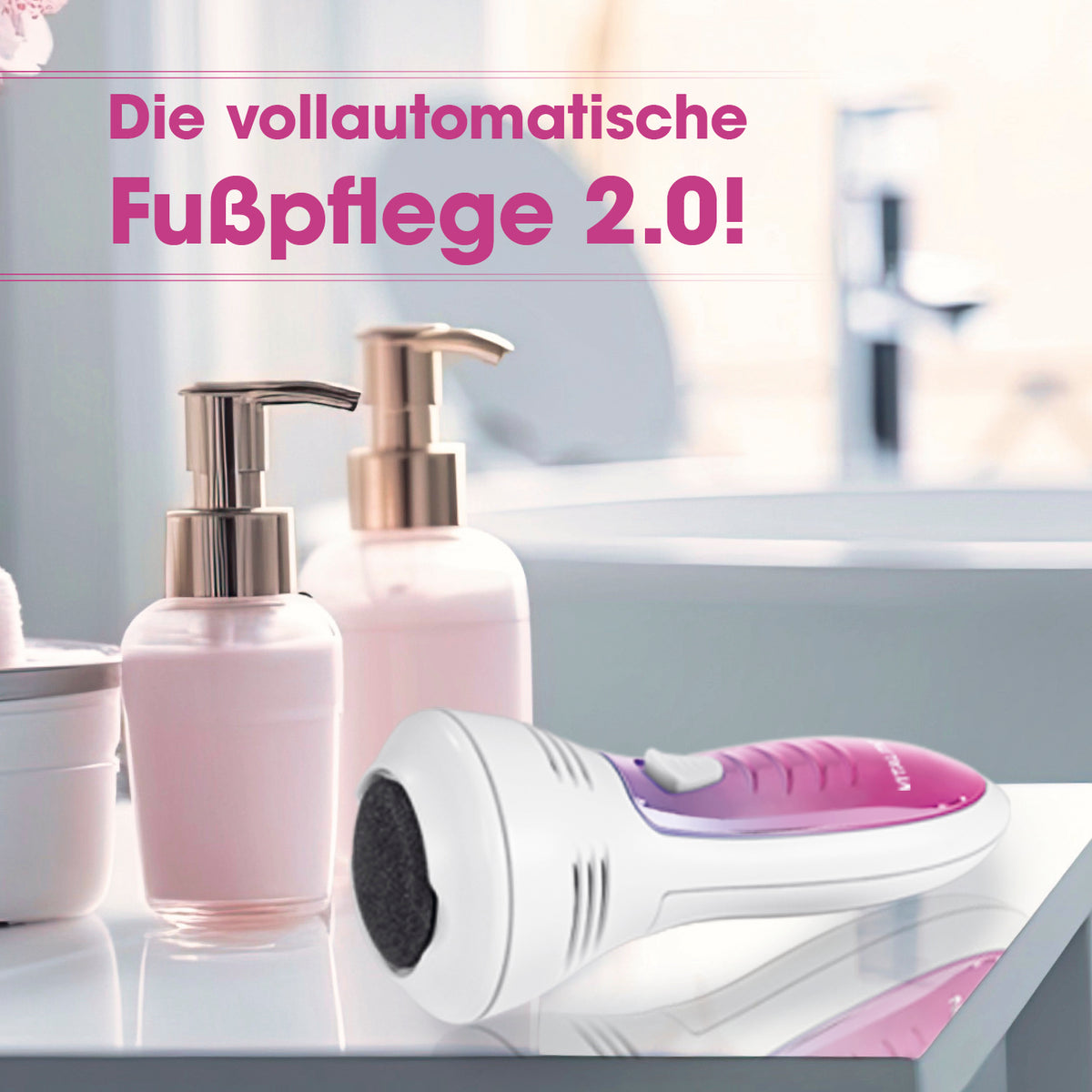 Pedi Power Hornhaut-Entferner entfernt sanft Hornhaut und Schwielen mit Absaugfunktion und zwei Aufsätzen für glatte, geschmeidige Füße.