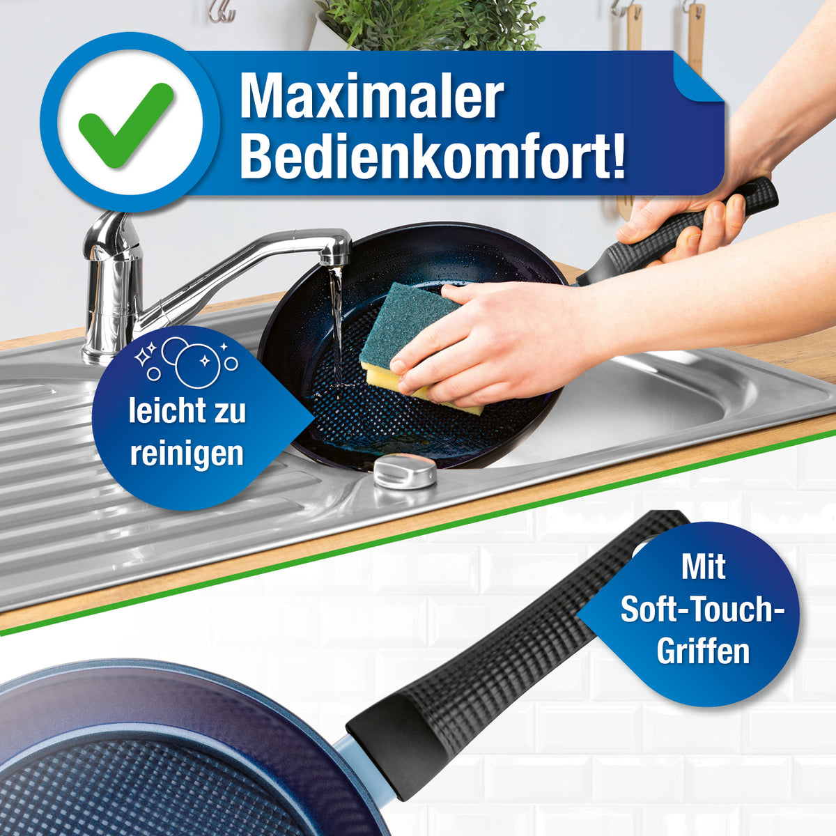 Aluminium-Bratpfanne Ø 28 cm mit Antihaftbeschichtung und Soft-Touch-Griff, leicht zu reinigen, für maximalen Bedienkomfort.