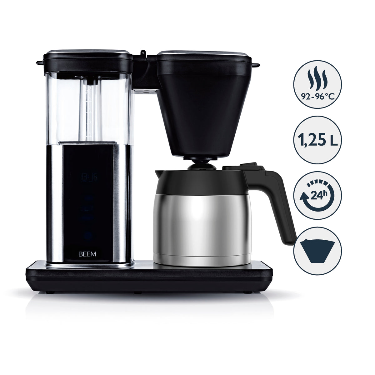 DIRECT-BREW Filterkaffeemaschine - Thermo mit 1,25 l Thermokanne, digitalem Display und 24-Stunden-Timer für individuellen Kaffeegenuss.