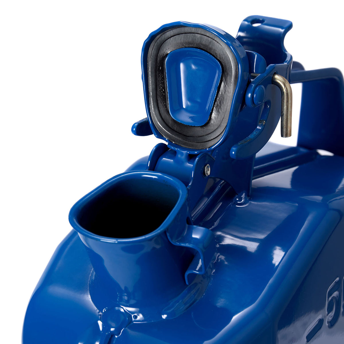 Metall-Kraftstoffkanister 5 Liter Blau mit auslaufsicherem Deckel und korrosionsschutzbeschichtet für Benzin und Dieseltransport.