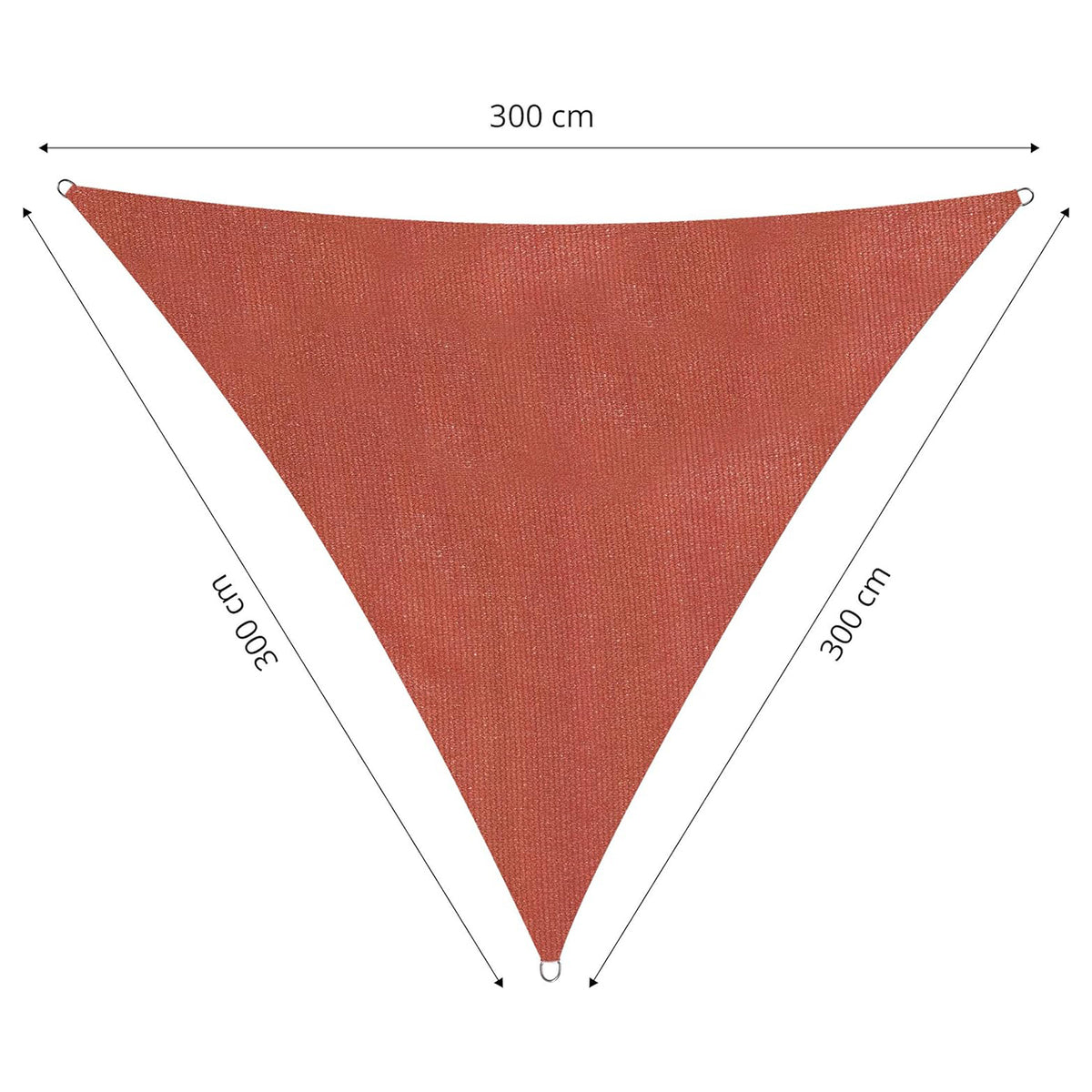 Sonnensegel 100% HDPE - Dreieck 3 x 3 Meter - Terracotta, wetterfestes, stabiles Sonnensegel mit UV-Schutz und befestigten Ringen.