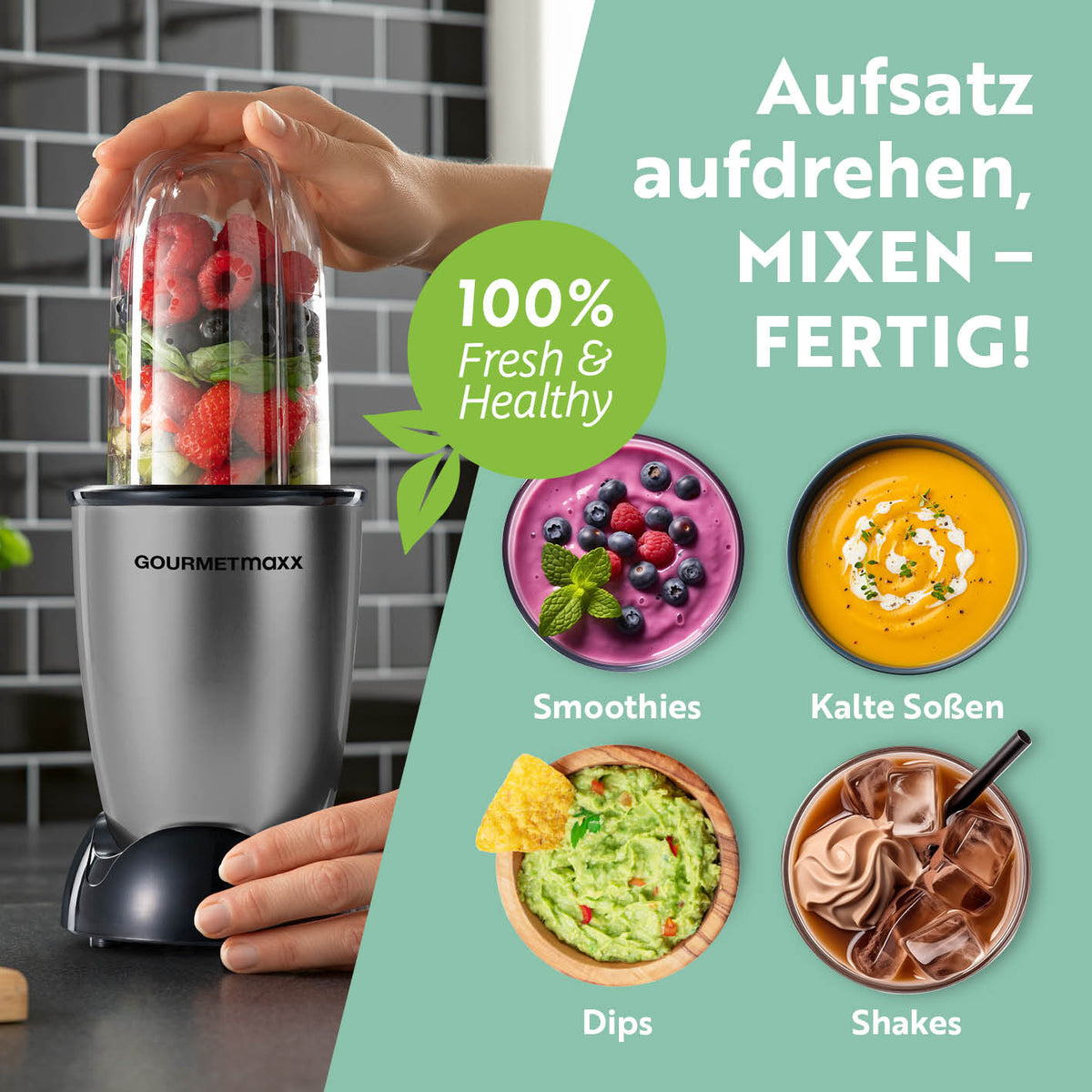 Mr. Magic Power 400 Pro Basis-Set M Anthrazit/Schwarz kompakter Standmixer mit 400 W Motor für Smoothies, Dips, Shakes und Soßen.