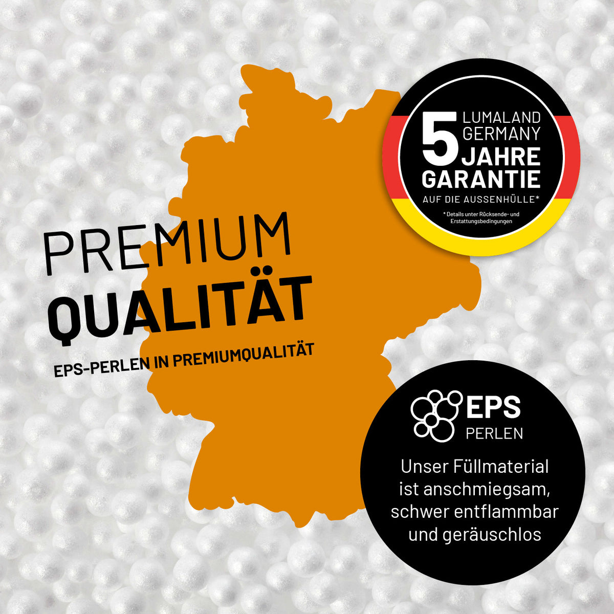 Sitzsack Pouf aus der Cord-Reihe - Senfgelb mit hochwertigen, schwer entflammbaren EPS-Perlenfüllungen und 5 Jahre Garantie auf die Außenhülle.