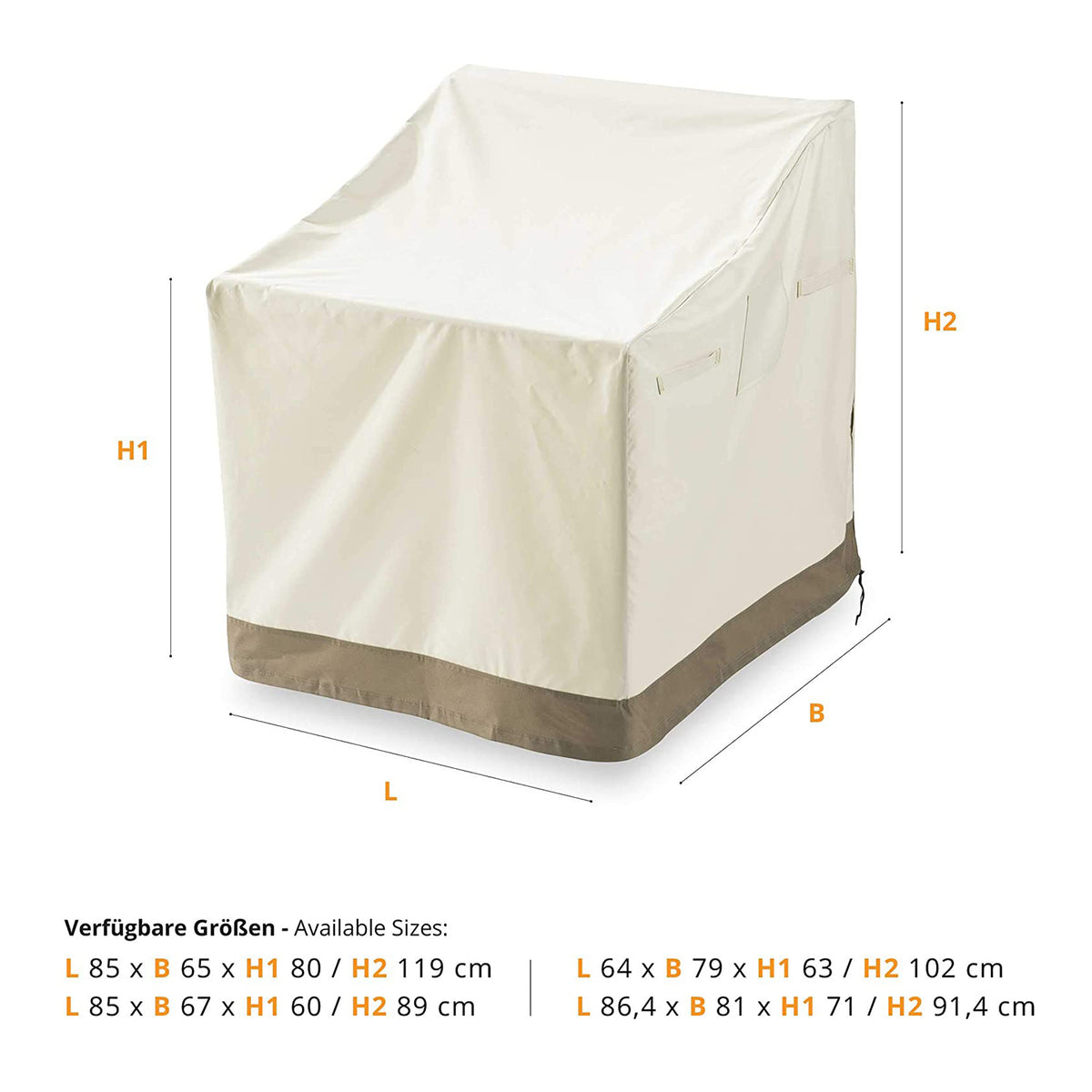 Abdeckung für gestapelte Patio Stühle - 85 x 65 x 80/119 cm, beige, wasserdicht, UV- und schmutzresistent, langlebiges 600D Oxford Gewebe.