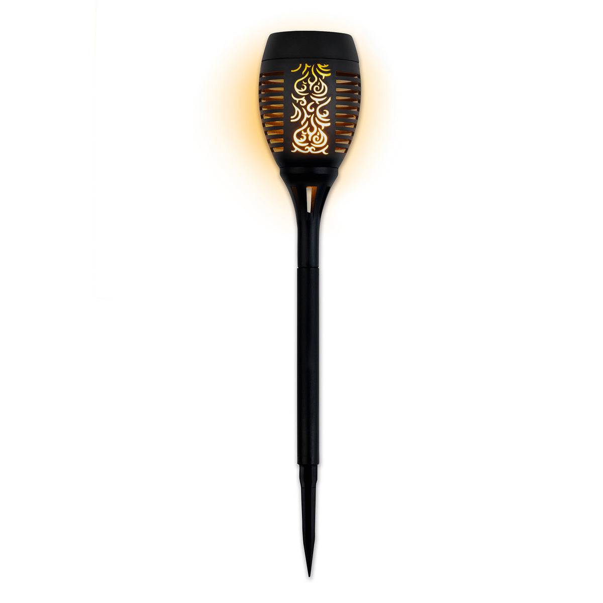 Solar-Fackel mit LED-Flammeneffekt - schwarz, LED-Leuchte mit Flammeneffekt und Tageslichtsensor, mit Erdspieß für Außenbereich.