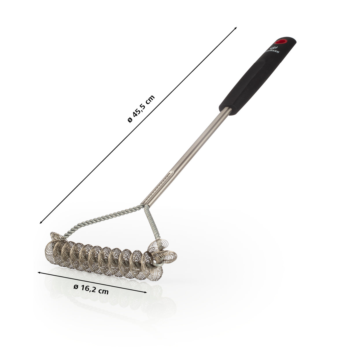 Grillrost-Reinigungsbürste aus Edelstahl mit langlebiger Spule und PP-Griff, ideal für alle Grillroste, 45,5 x 16,2 cm.