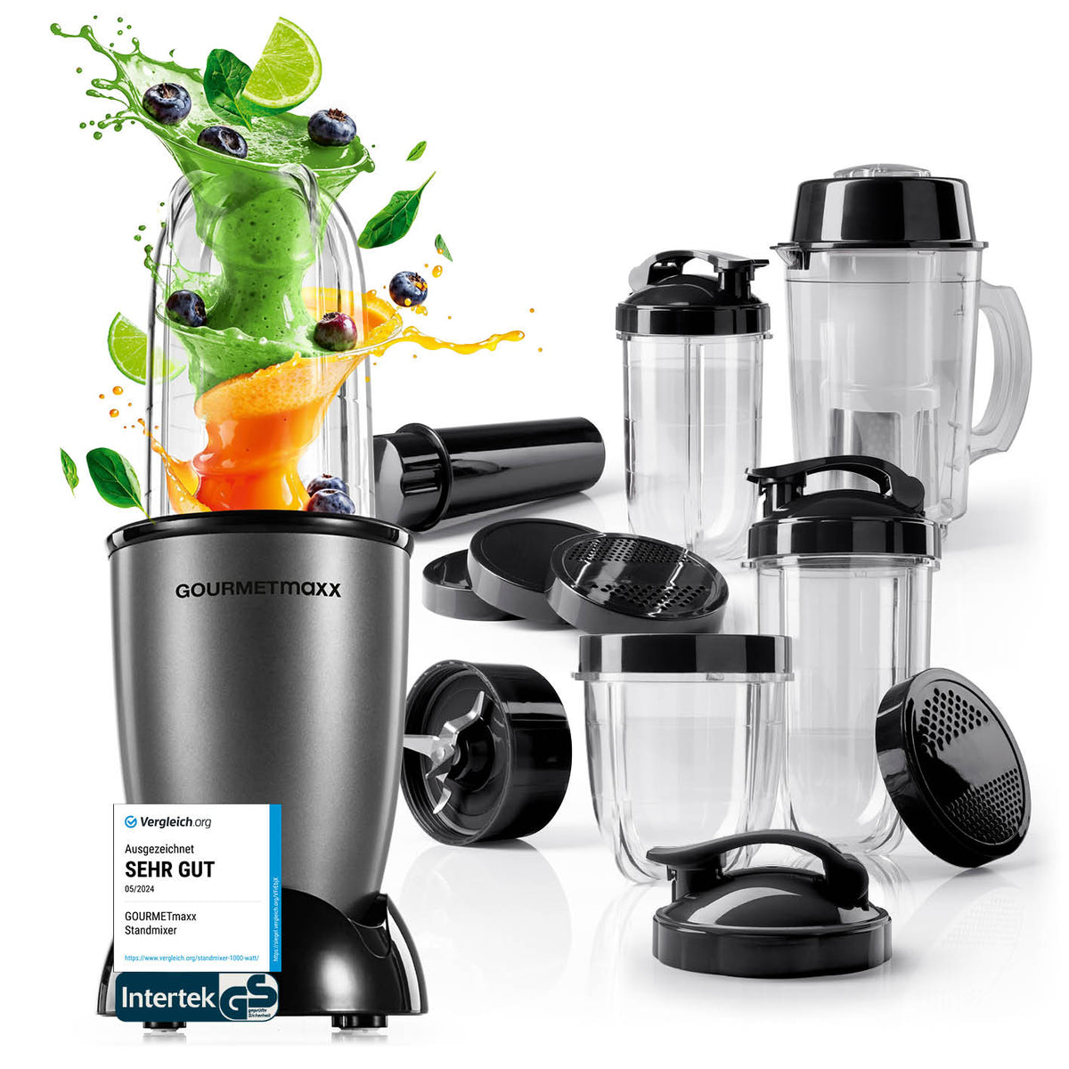 Mr. Magic Power 400 Pro mit Zubehörset XL - Anthrazit/Schwarz Kompaktmixer mit vielseitigem Zubehör für frische Smoothies und mehr