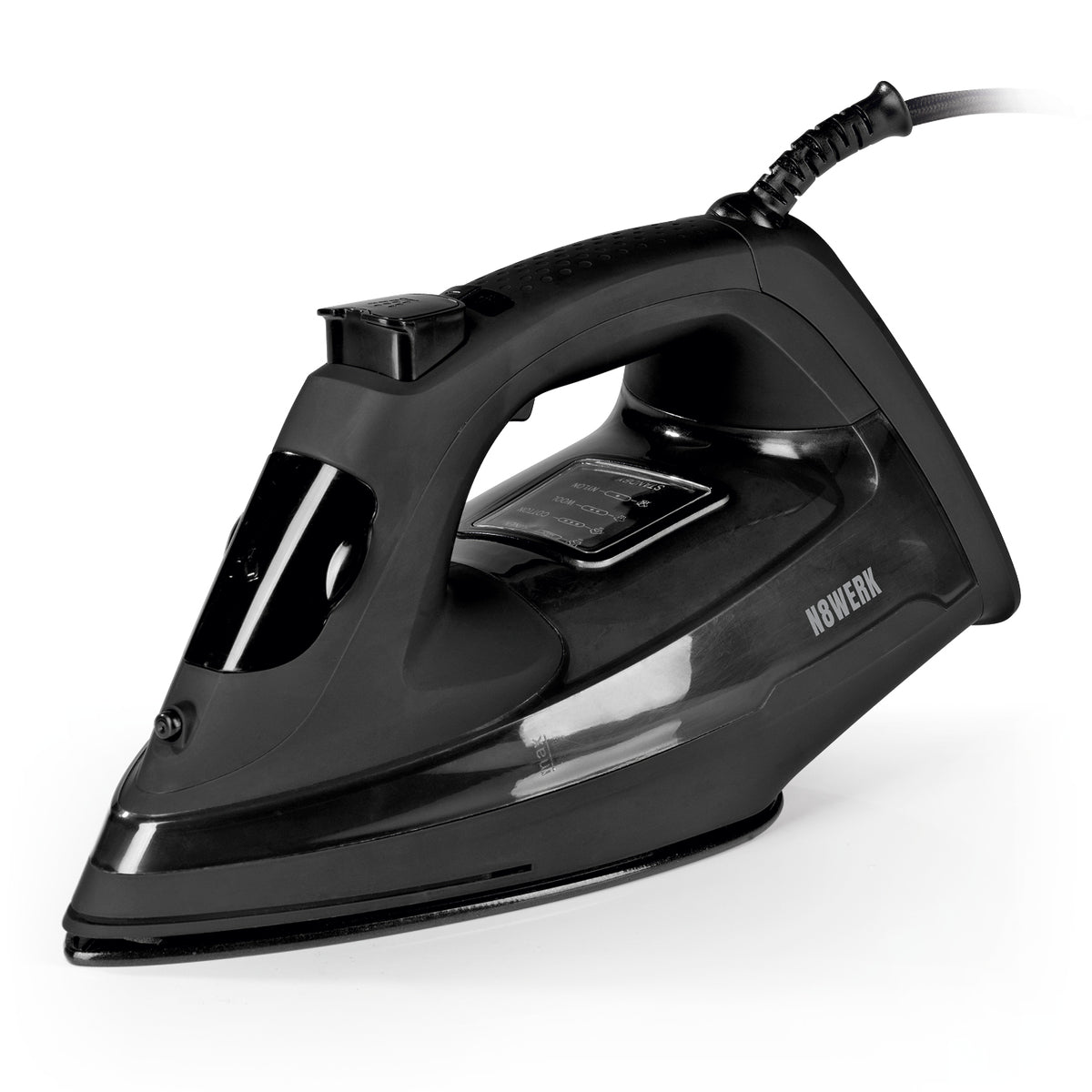 Dampfbügeleisen Midnight Black Edition mit Turbo-Dampfgenerator, LCD-Display, Keramiksohle und ergonomischem Soft-Touch-Griff.