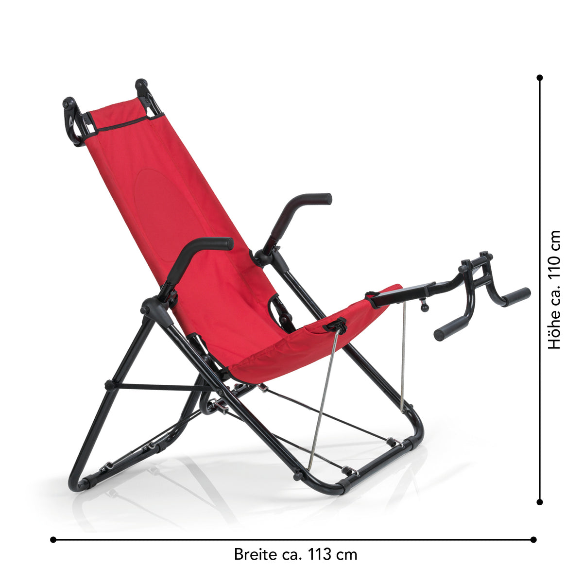 Inversionstrainer Deluxe Heimtrainer rot für Rücken, Bauch, Rumpf & Beine, verstellbar, klappbar, bis 120 kg belastbar, ca. 113x110 cm.