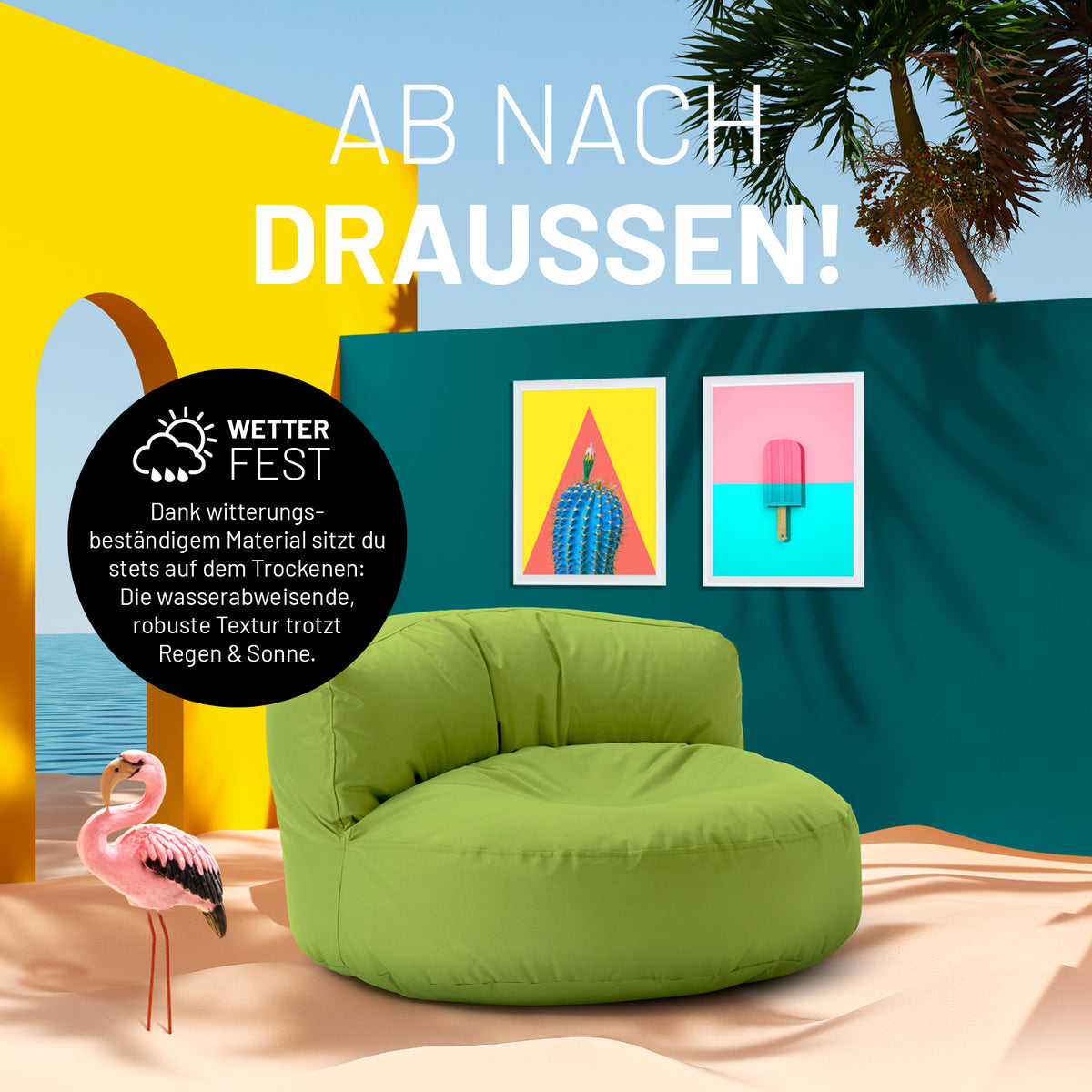 Sitzsack Lounge (320 L) Grün, wetterfest, langlebig und bequem für stilvolles Chillen drinnen und draußen.