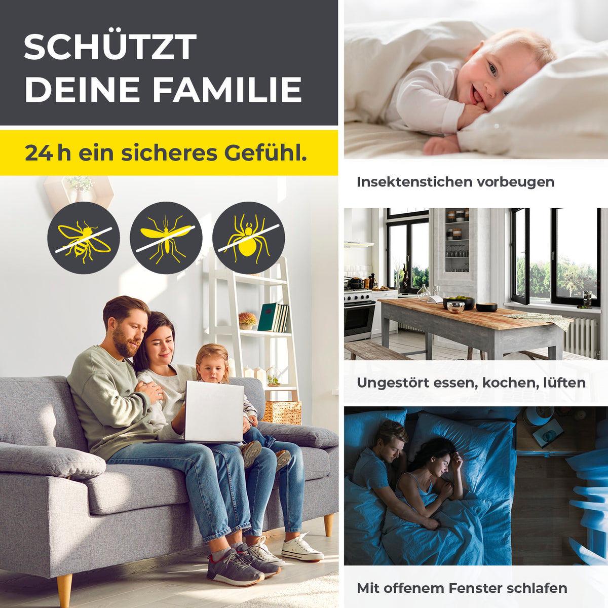 Insektenschutzgitter mit Magnetbefestigung - 4er-Set - 150 x 180 cm - Weiß schützt vor Insekten, einfach montierbar und rückstandslos entfernbar.