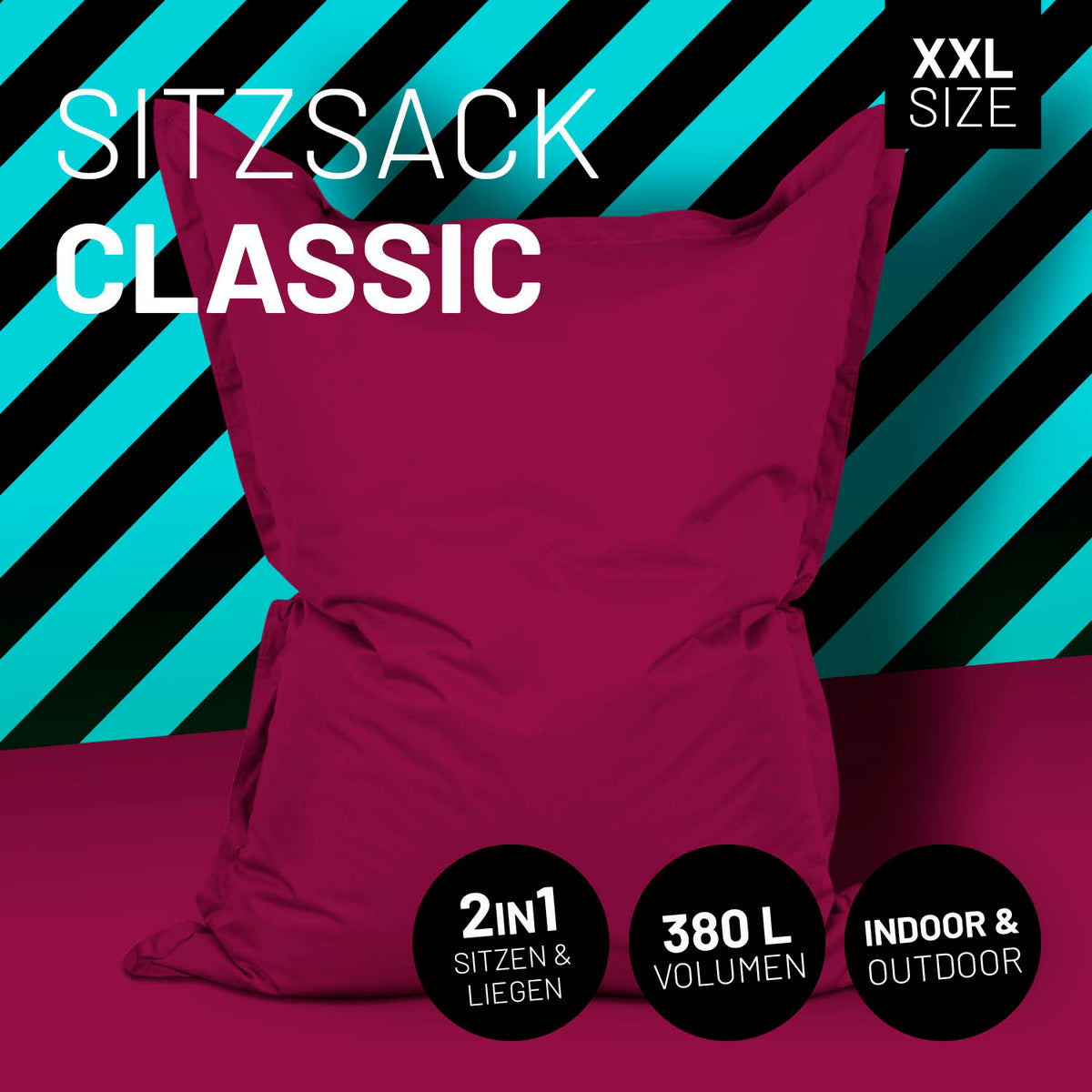 Sitzsack Classic XXL (380 L) - indoor & outdoor - Rotwein, 2in1 Sitzen und Liegen, 380 Liter Volumen, für drinnen und draußen.