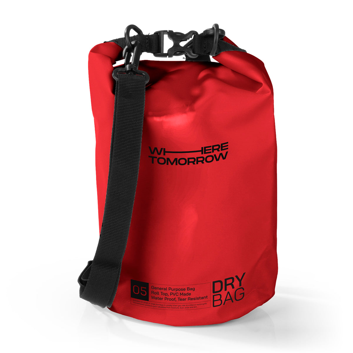 Dry Bag 5L - Style 01 - Rot, wasserdichter, robuster Outdoor-Rucksack mit verstellbarem Schultergurt und Rolltop-Verschluss.