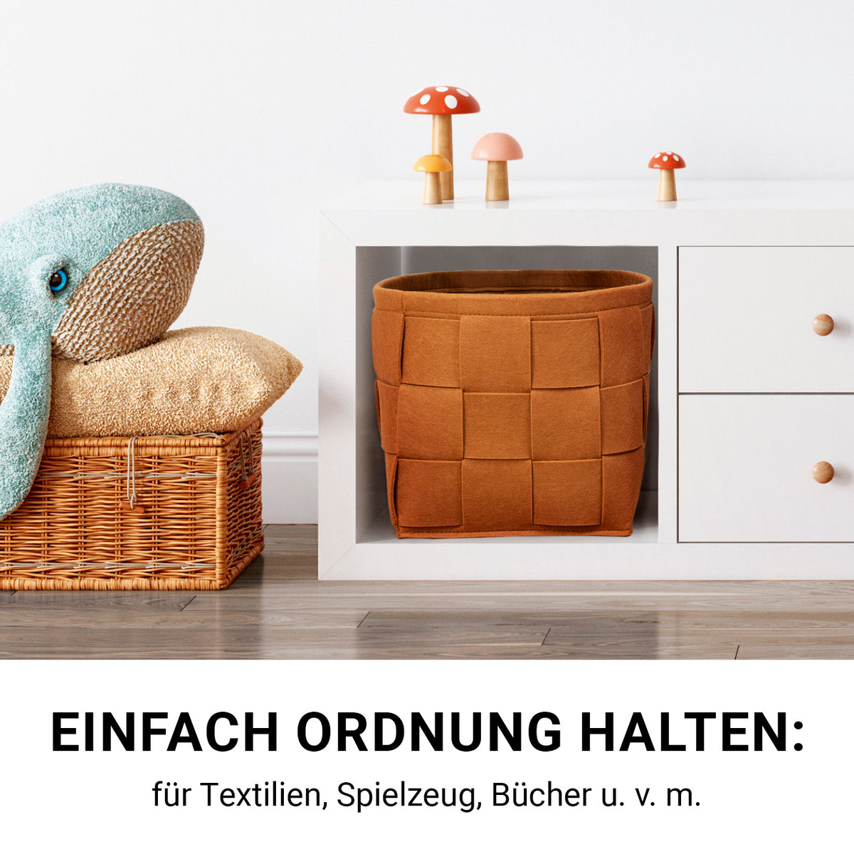 Filz-Aufbewahrungskorb L - 40 x 40 x 40 cm - Rost, faltbarer, strapazierfähiger Filzkorb für vielseitige Haushaltsordnung.