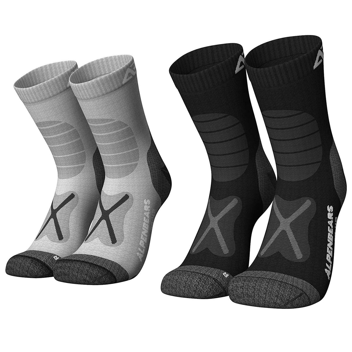 Wandersocken Merinowolle - 2er-Set - Grau-Schwarz - Größe 39-42, atmungsaktive, gepolsterte Wandersocken für optimalen Komfort.