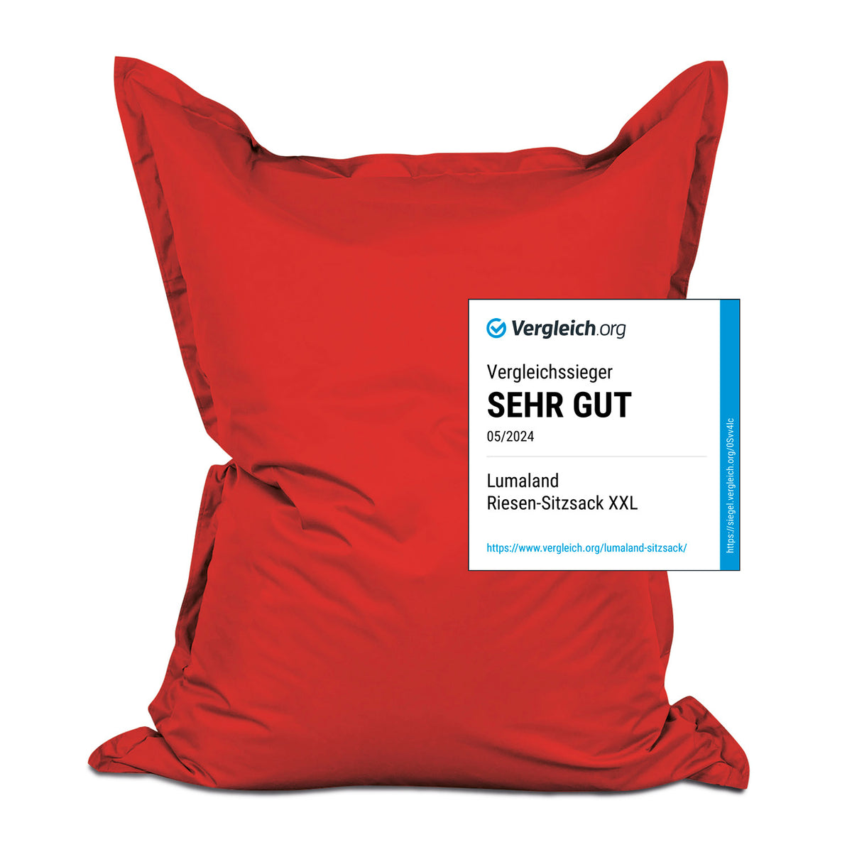 Sitzsack Classic XXL (380 L) in Rot, multifunktional für drinnen & draußen, pflegeleicht mit extra starkem Material und großem Volumen.
