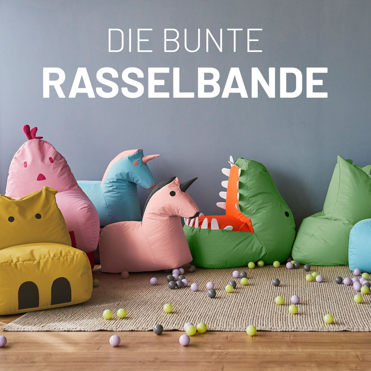 Kindersitzsack Animal Line Einhorn (120 L) in Türkis/Pastell Pink, weich, wasserabweisend und indoor & outdoor nutzbar.